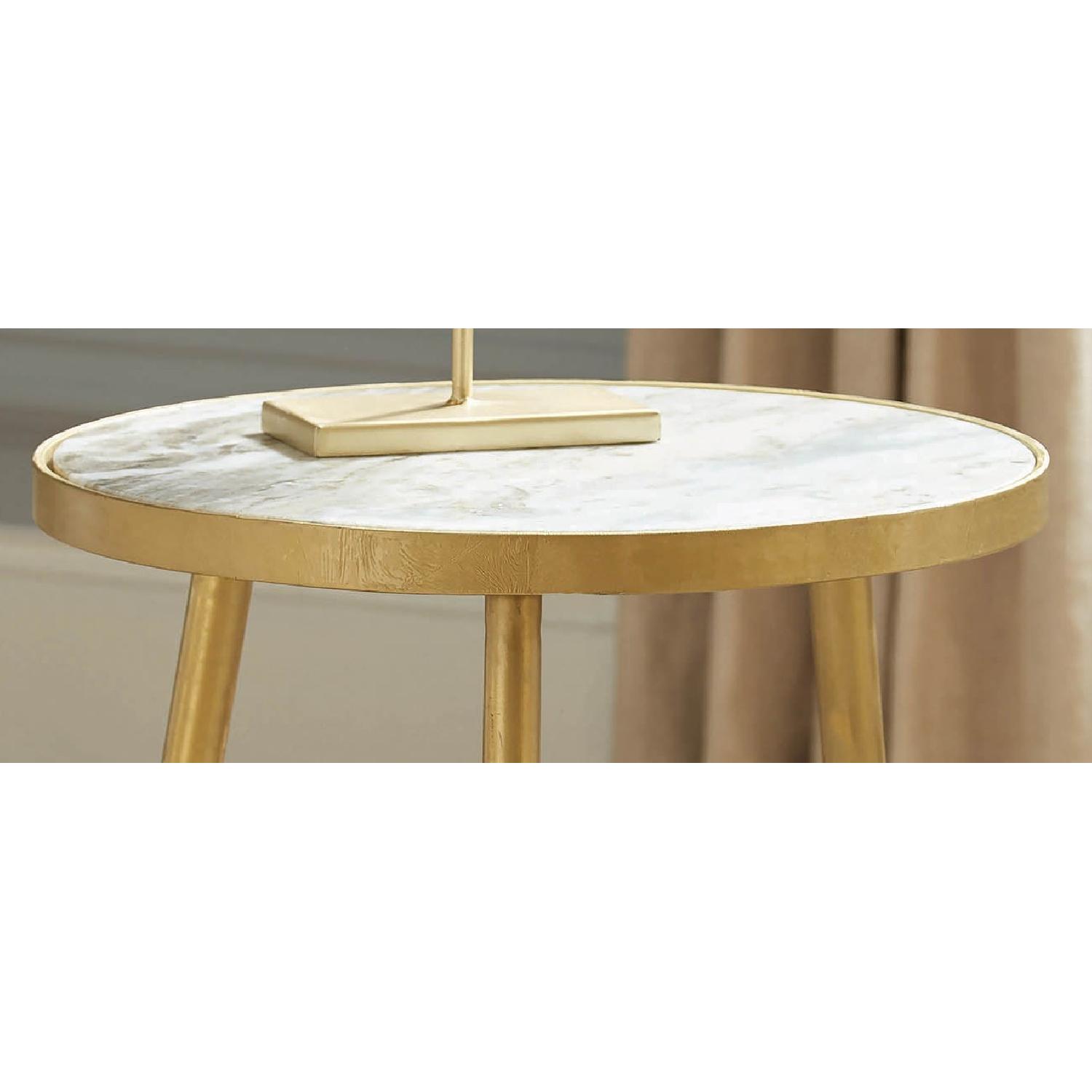 Round Accent Table w/ White Marble Top & Gold Legs AptDeco