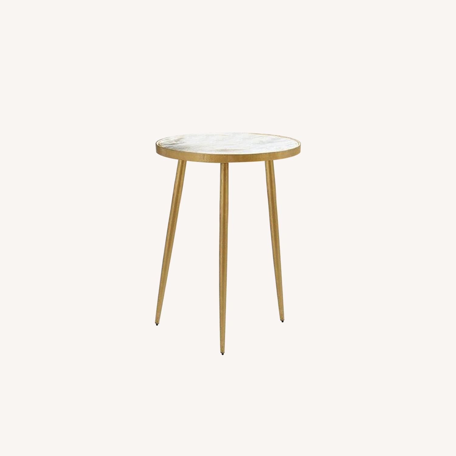 Round Accent Table w/ White Marble Top & Gold Legs AptDeco