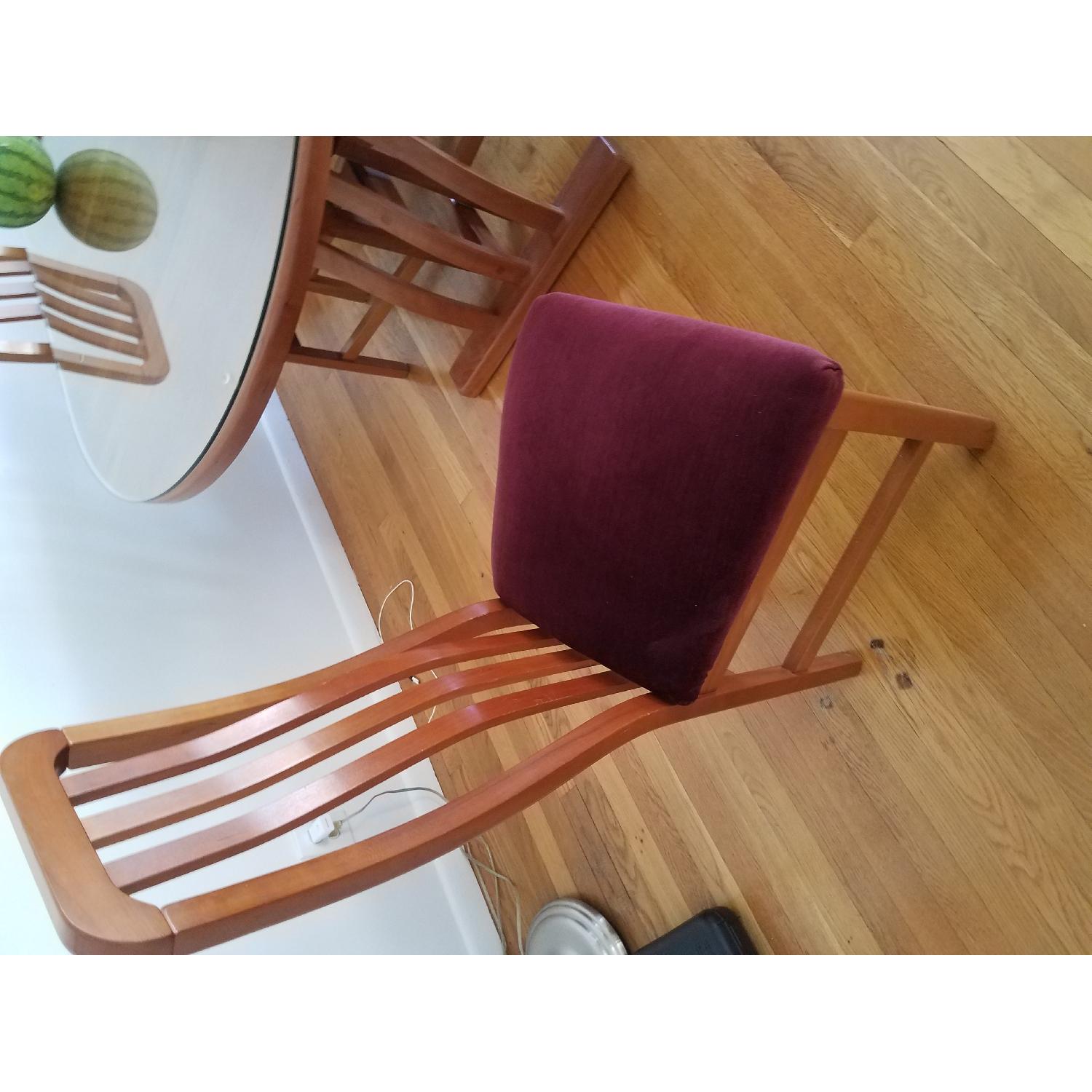 Cherry Wood Dining Table w/ 4 Burgundy Seat Chairs - AptDeco