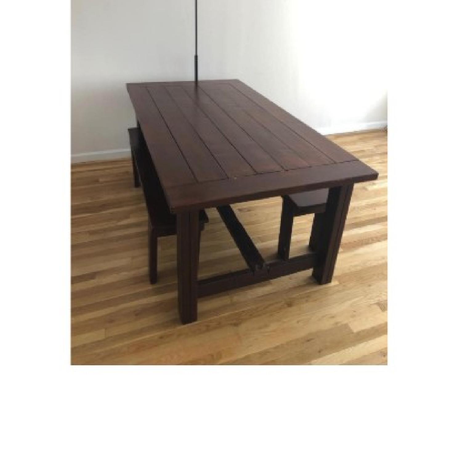 Custom Wood Farmhouse Rustic Dining Table w/ 2 Benches - AptDeco