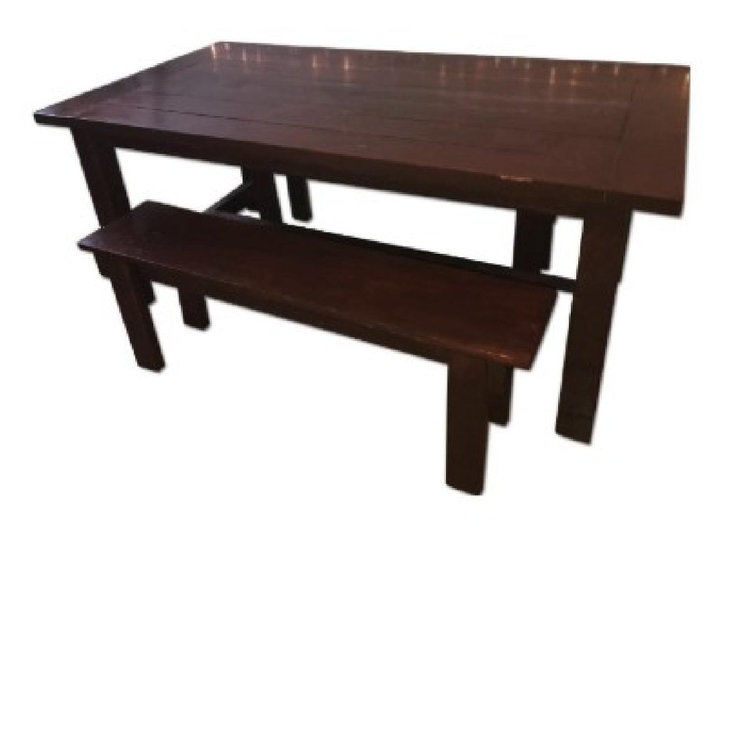 Custom Wood Farmhouse Rustic Dining Table w/ 2 Benches - AptDeco