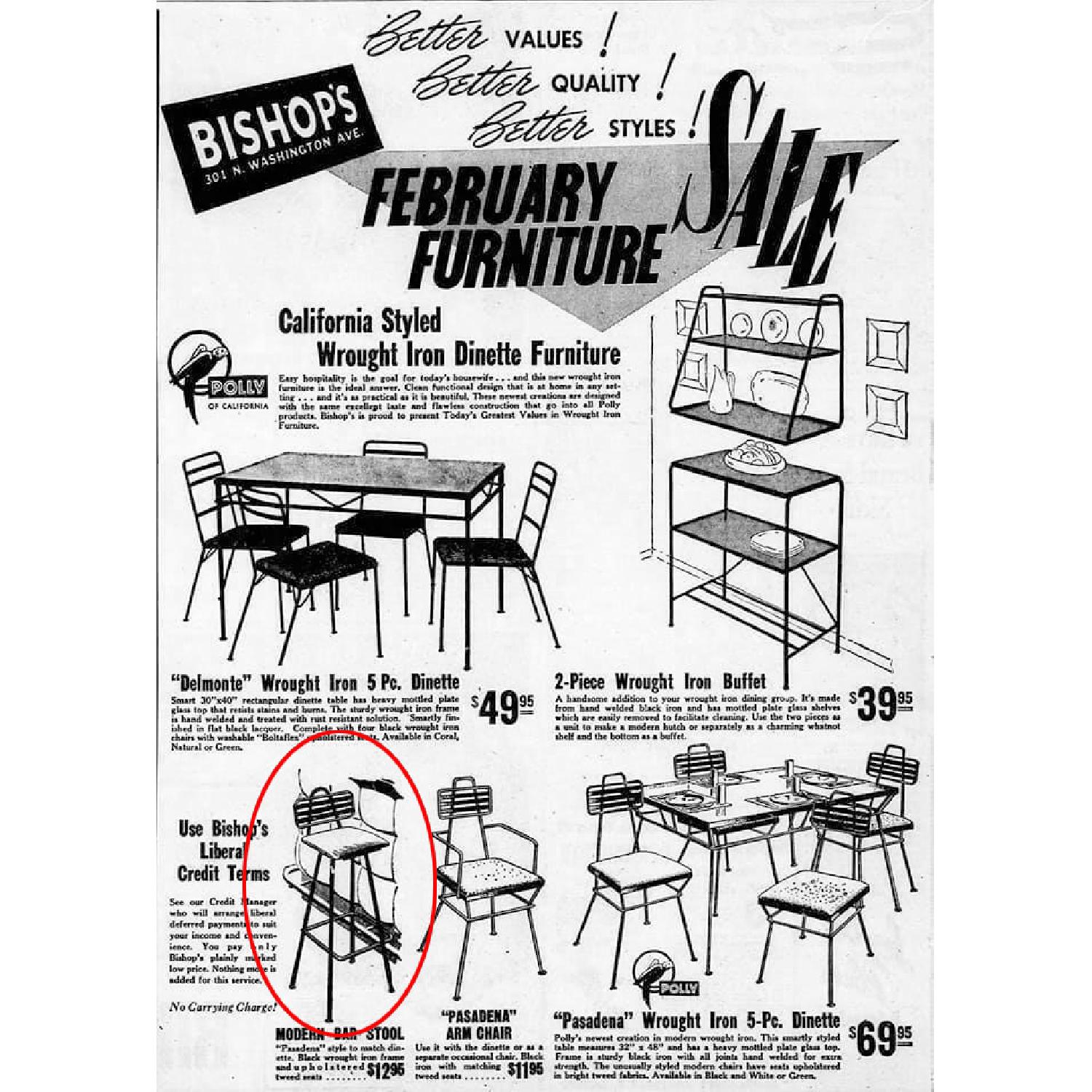 1950s Vintage Mid-Century Wrought Iron Bar Stools - image-6