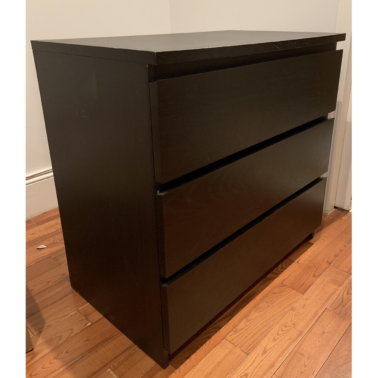 Ikea Malm 3 Drawer Dressers In Black Brown W Glass Tops Aptdeco