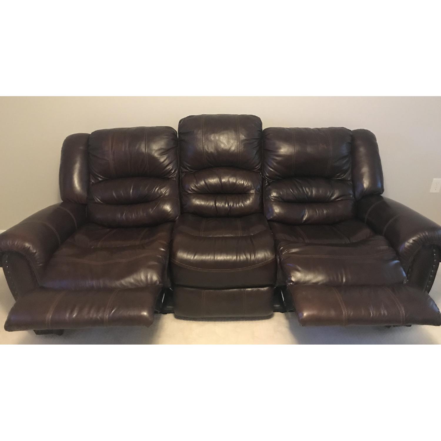 Raymour & Flanigan Cole Dark Brown Leather Reclining Sofa - image-2