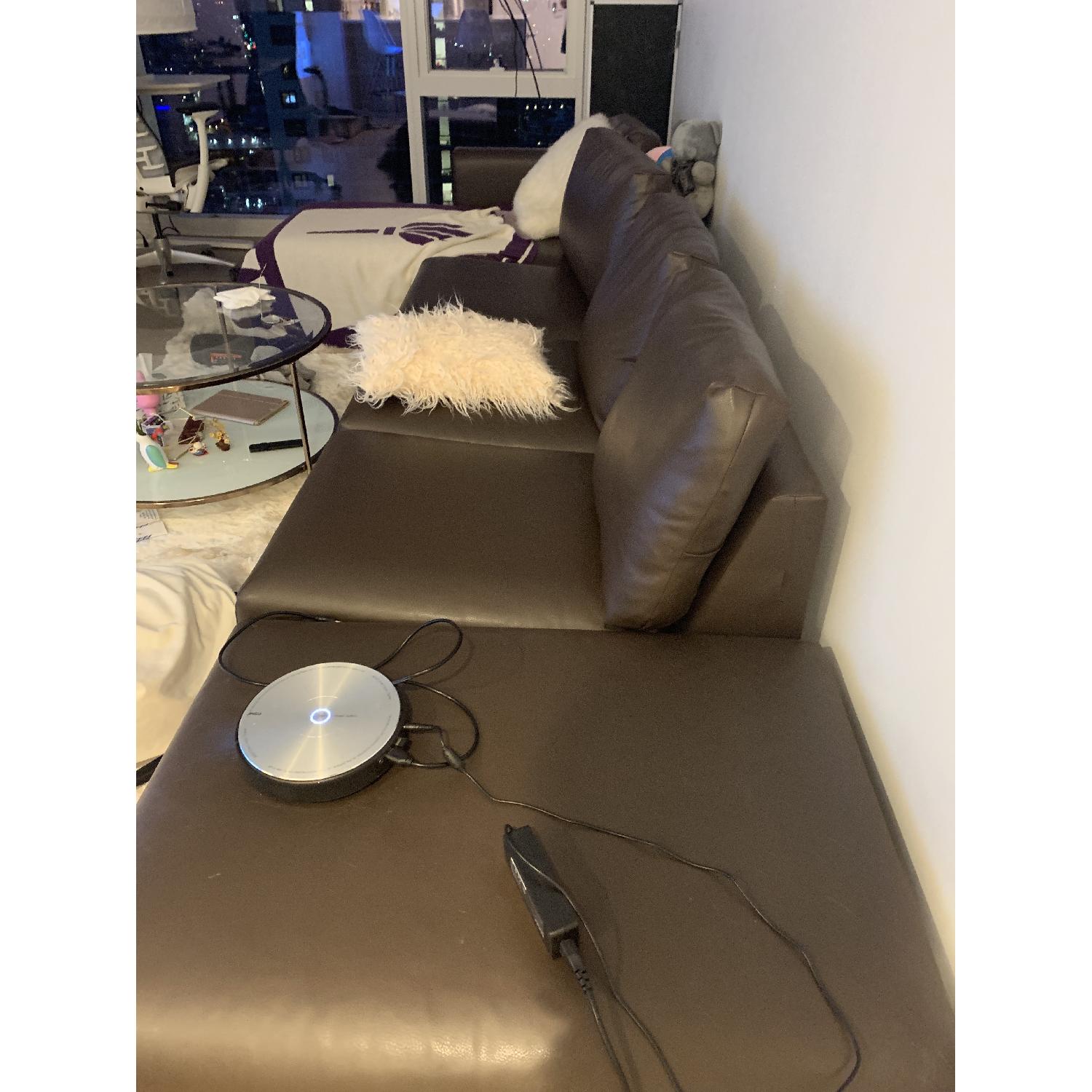 Ikea Brown Leather Corner Sectional Sofa W Extra Storage Aptdeco