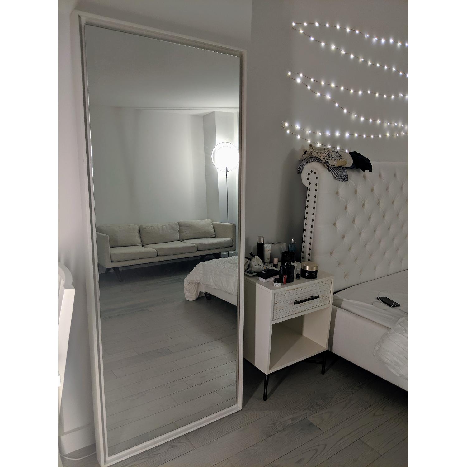 West Elm Floating Wood Floor Mirror in White Lacquer AptDeco