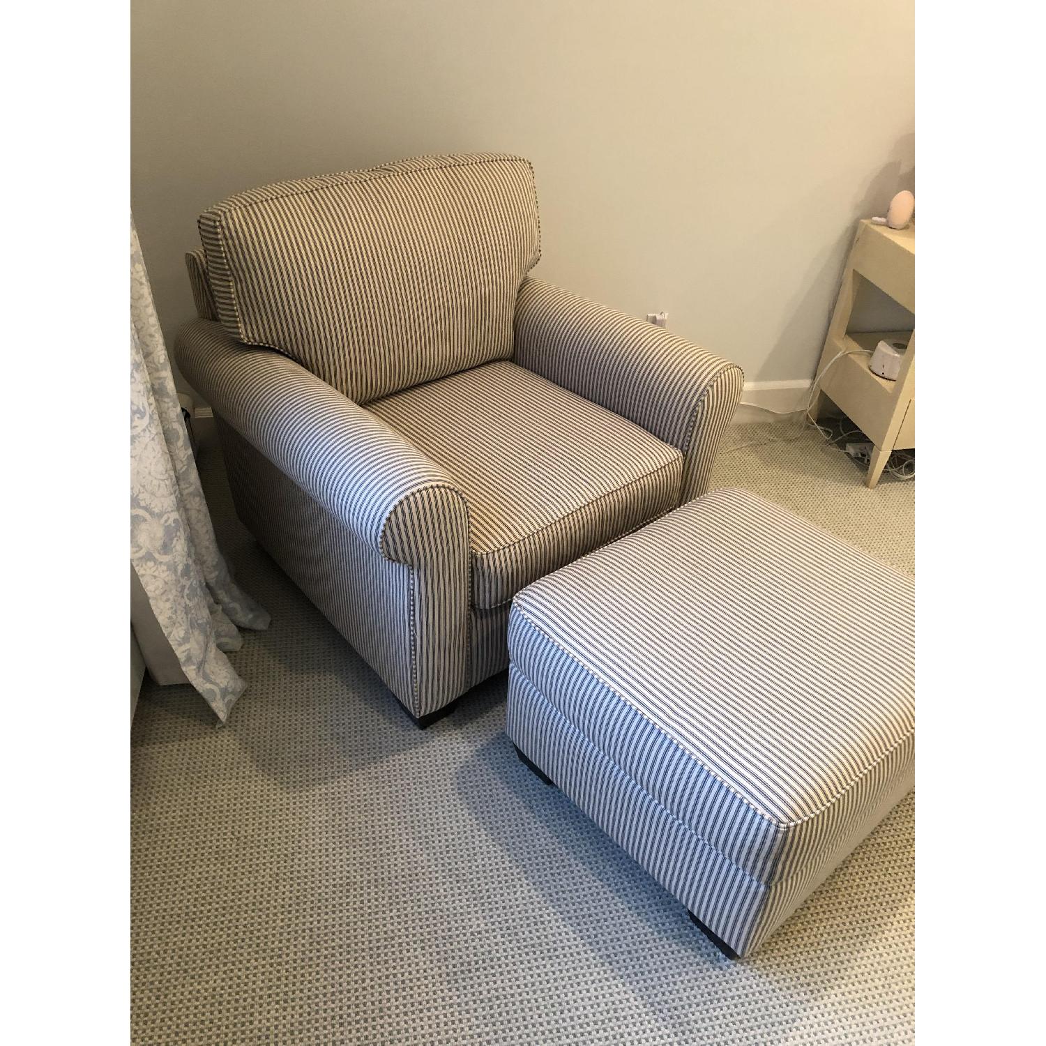 Pottery Barn Chair & Ottoman in Blue Ticking Stripe - image-2