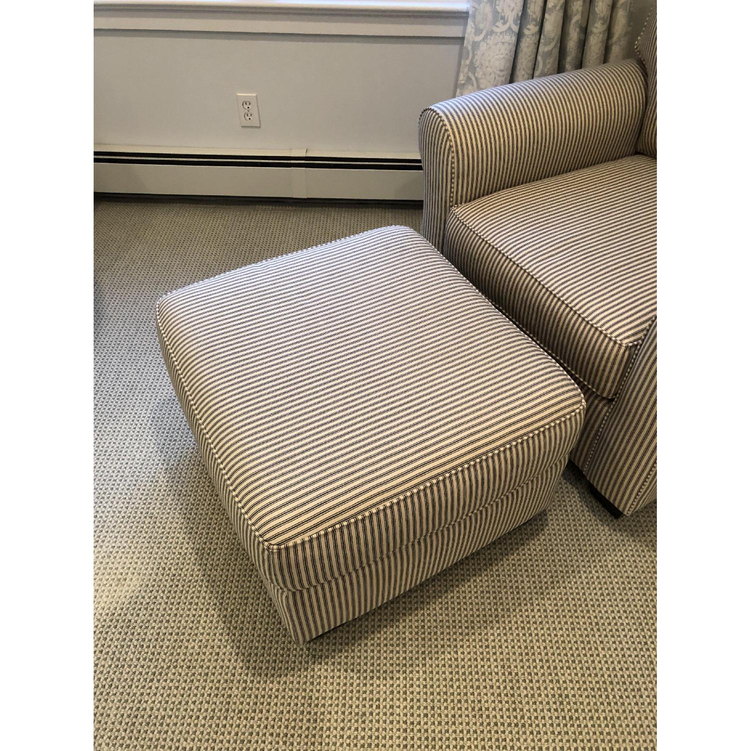 Pottery Barn Chair & Ottoman in Blue Ticking Stripe - image-4