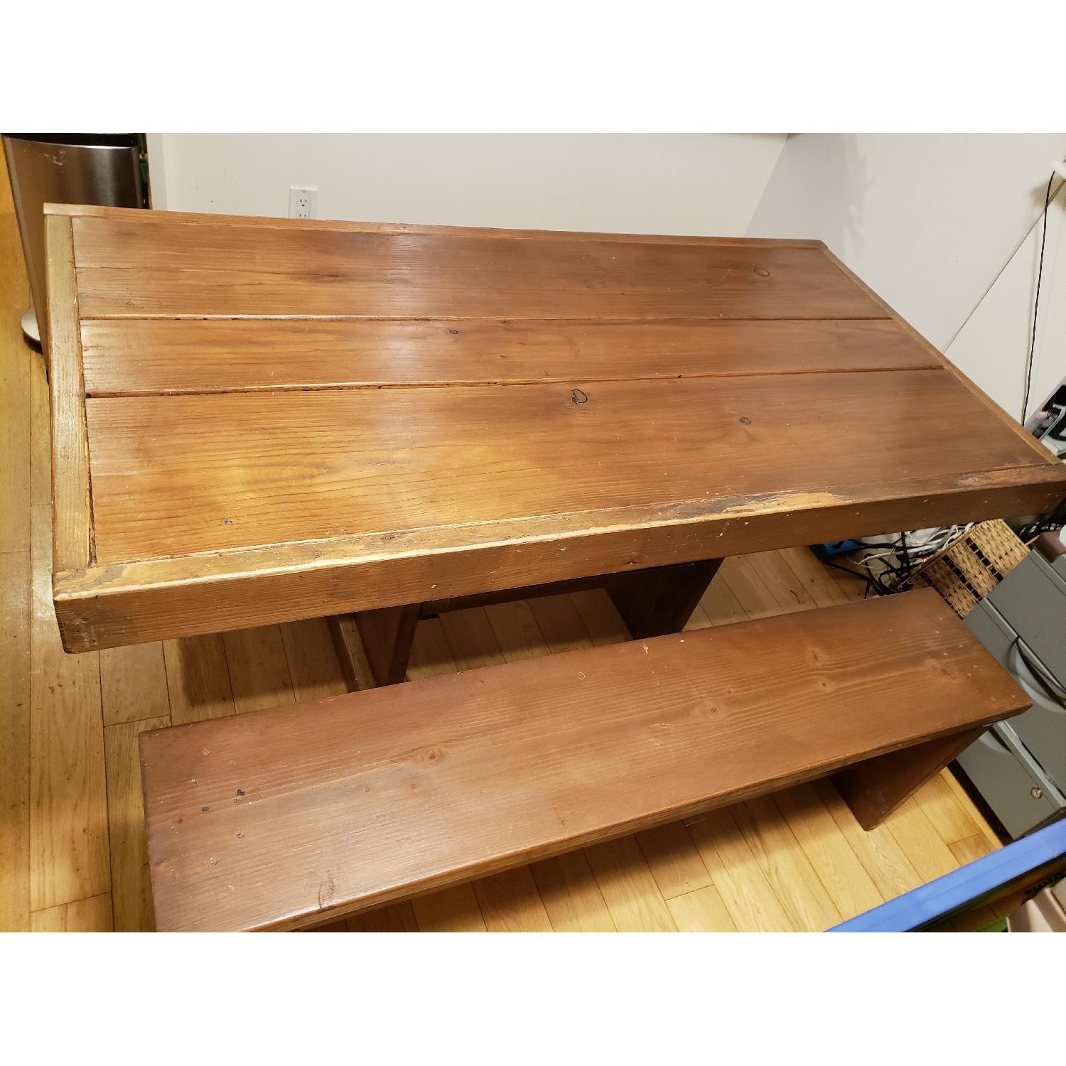 Modern Rust Rustic Wood Farmhouse Dining Table w/ 2 Benches - image-1