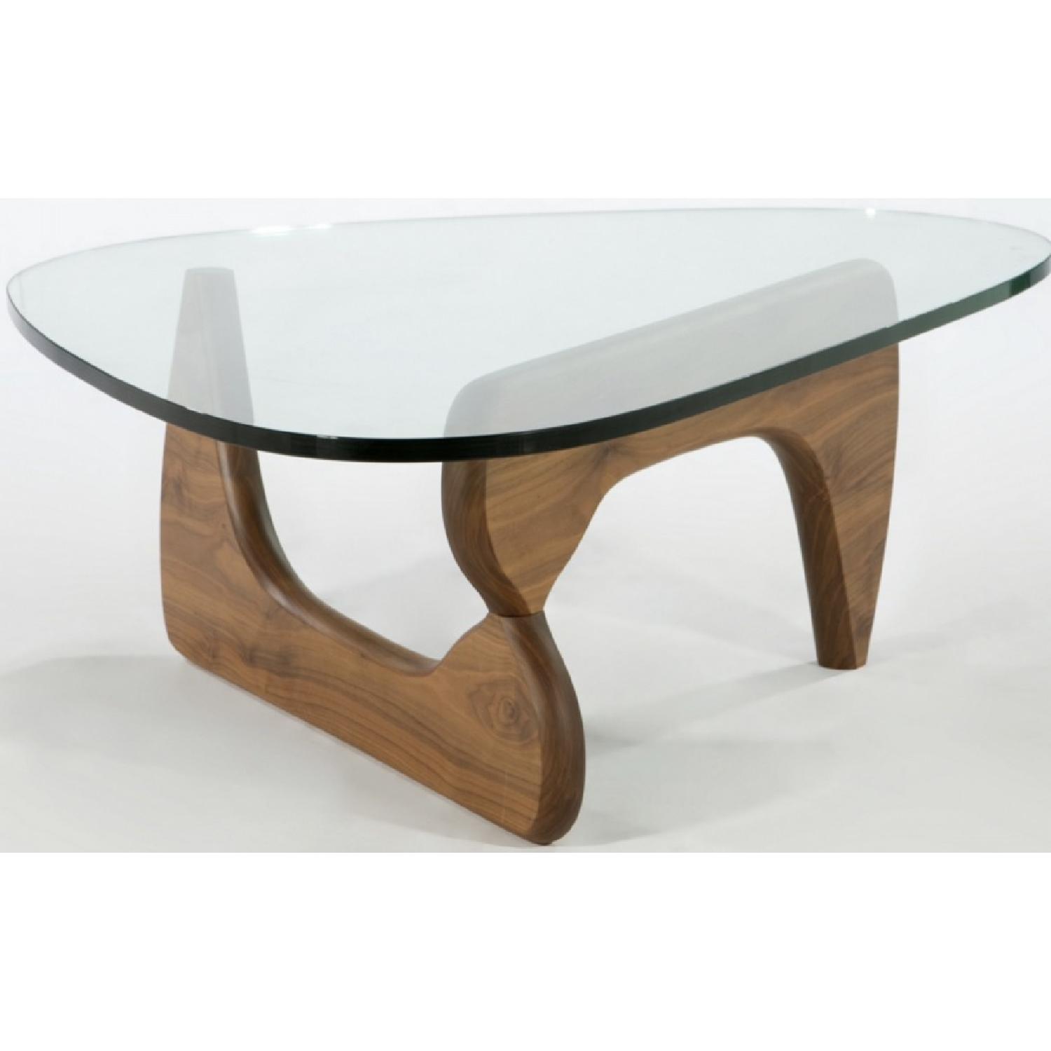Noguchi Inspired Glass Top Coffee Table w/ Walnut Base - image-3