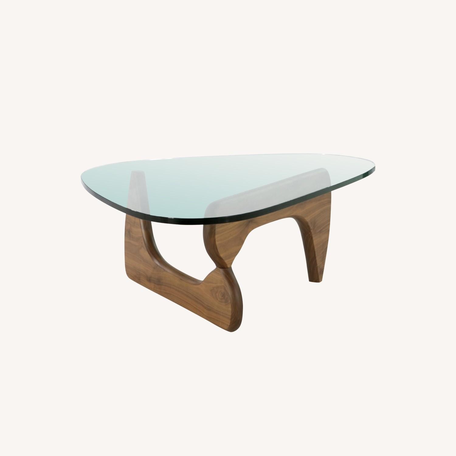 Noguchi Inspired Glass Top Coffee Table w/ Walnut Base AptDeco