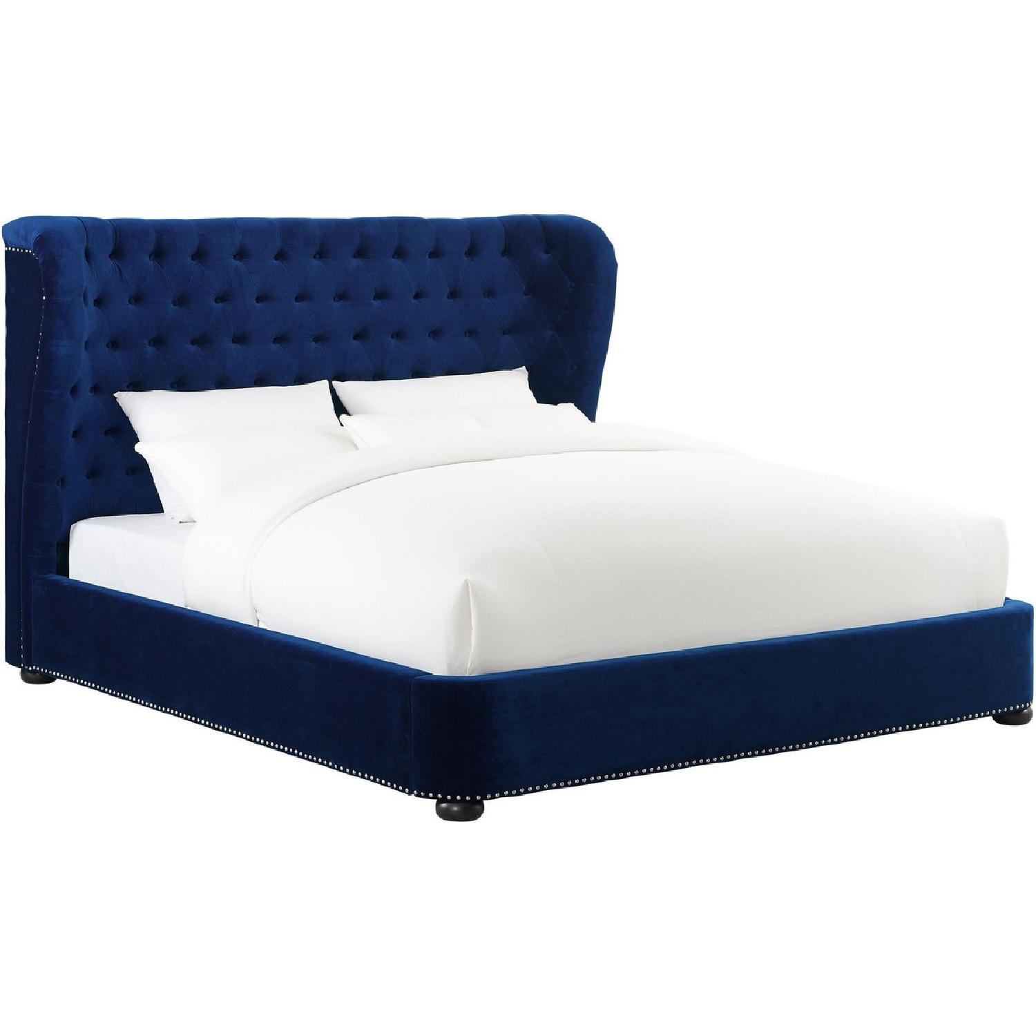 TOV Furniture Finley Blue Velvet King Size Bed AptDeco