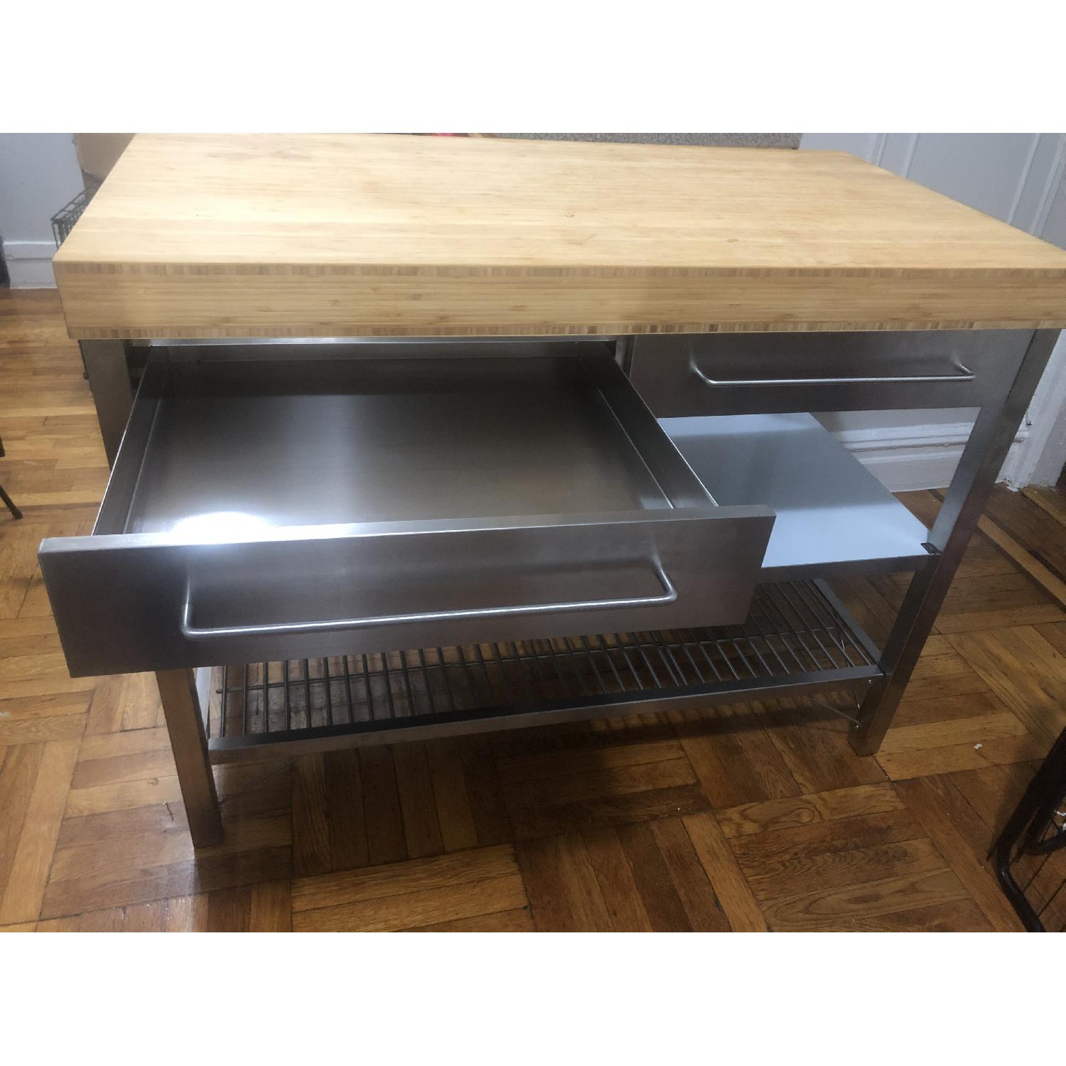 Ikea Stainless Steel Island w/ Hardwood Top - image-1