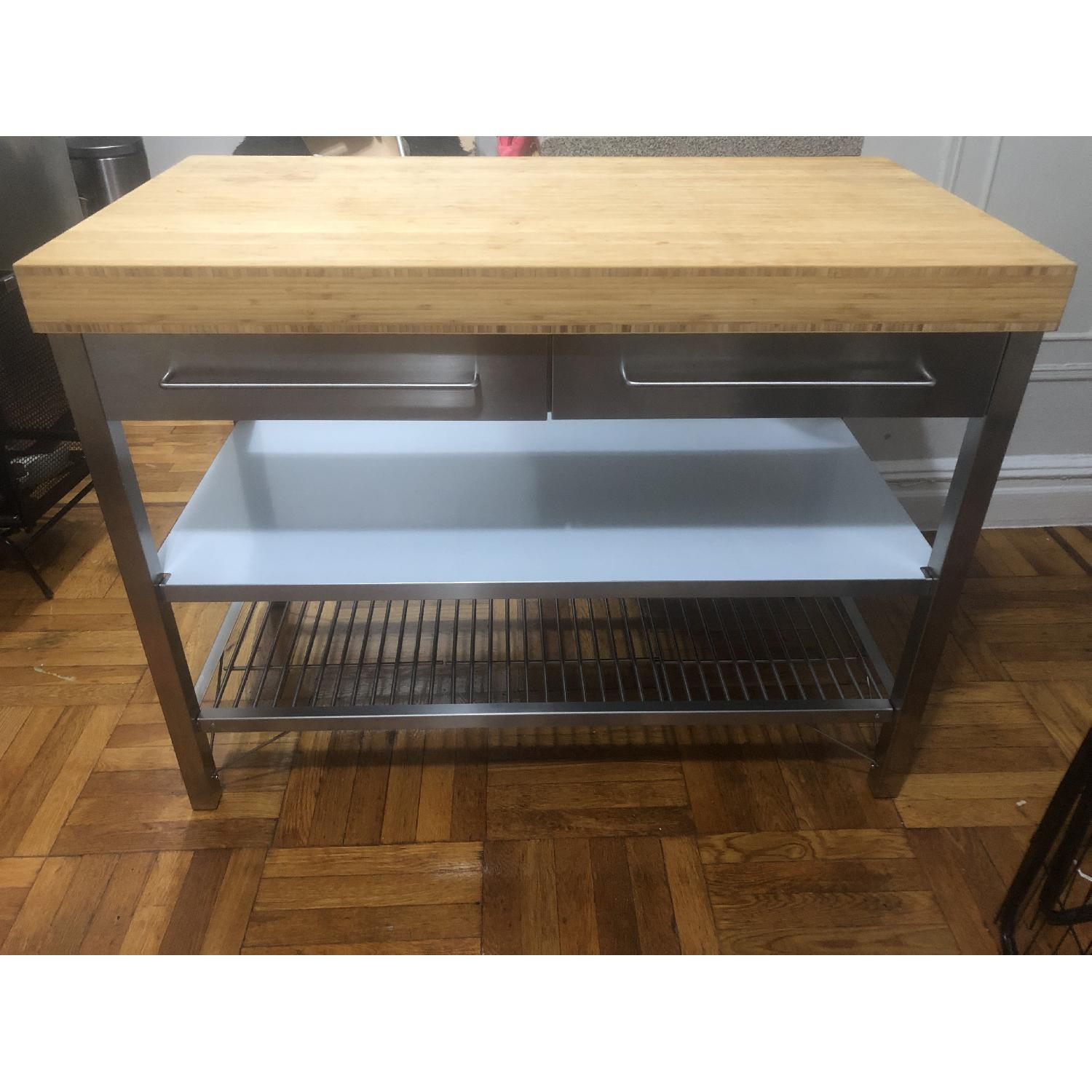 Ikea Stainless Steel Island w/ Hardwood Top - image-2