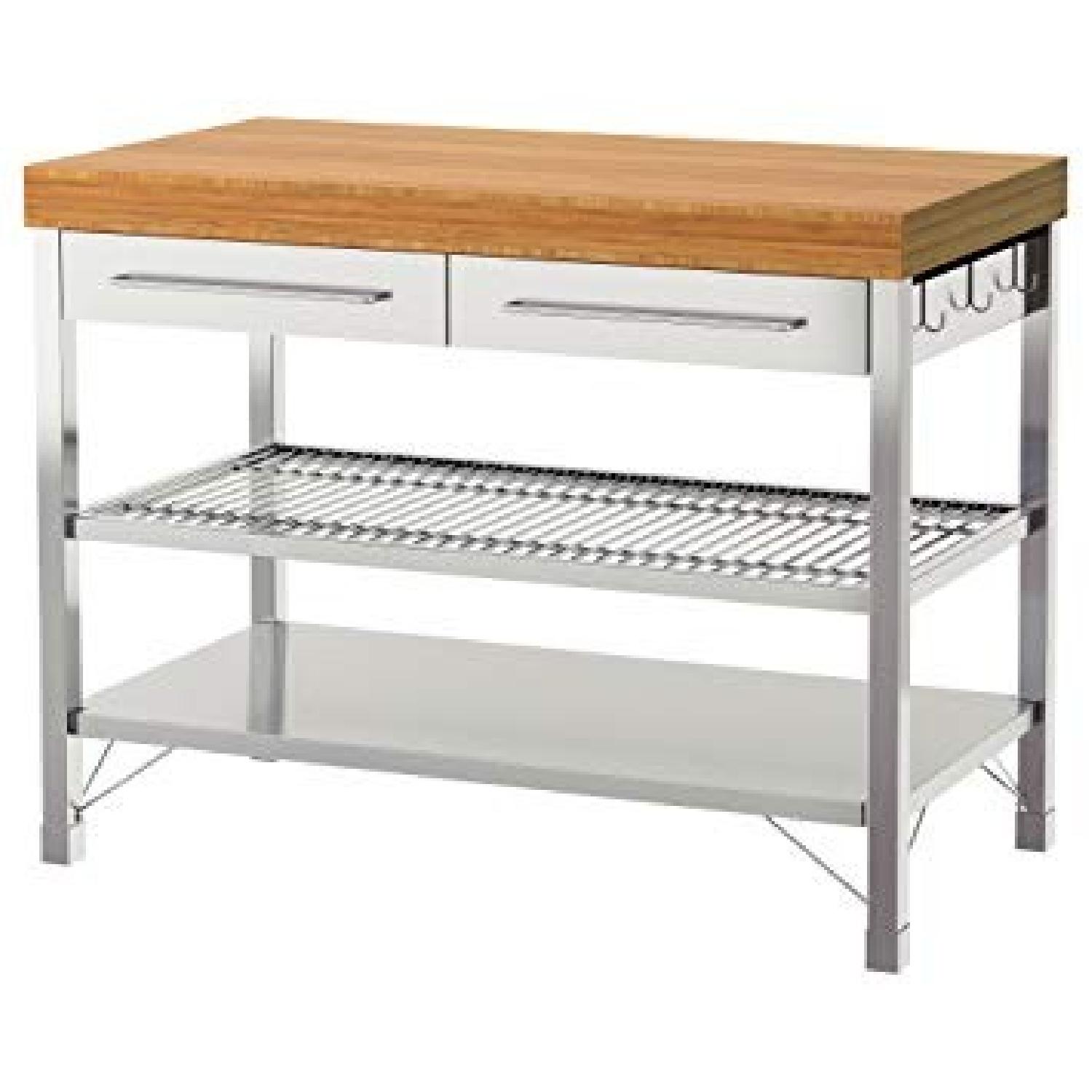 Ikea Stainless Steel Island W Hardwood Top For Sale On Aptdeco