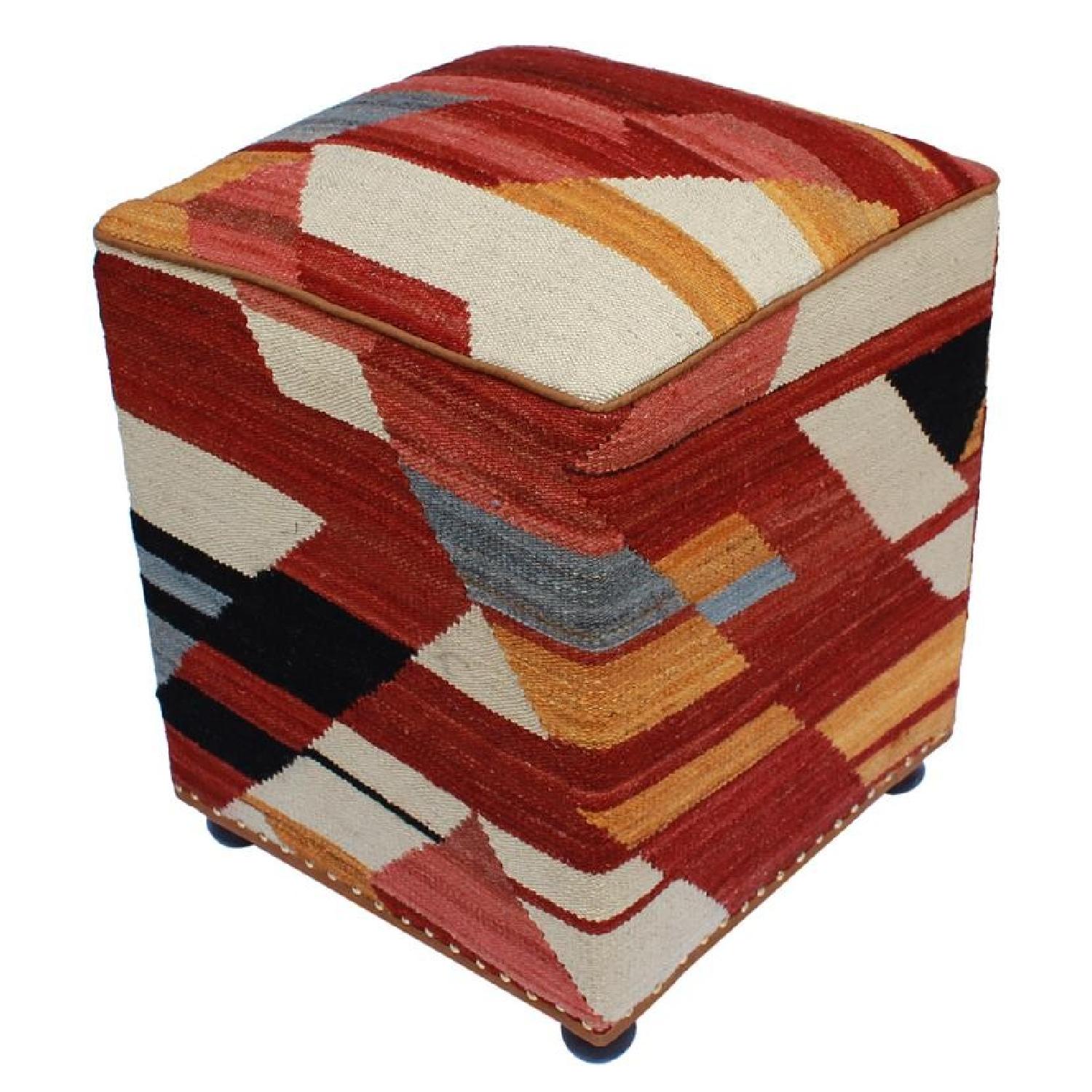 Schulte Rust/Ivory Handmade Kilim Upholstered Ottoman AptDeco