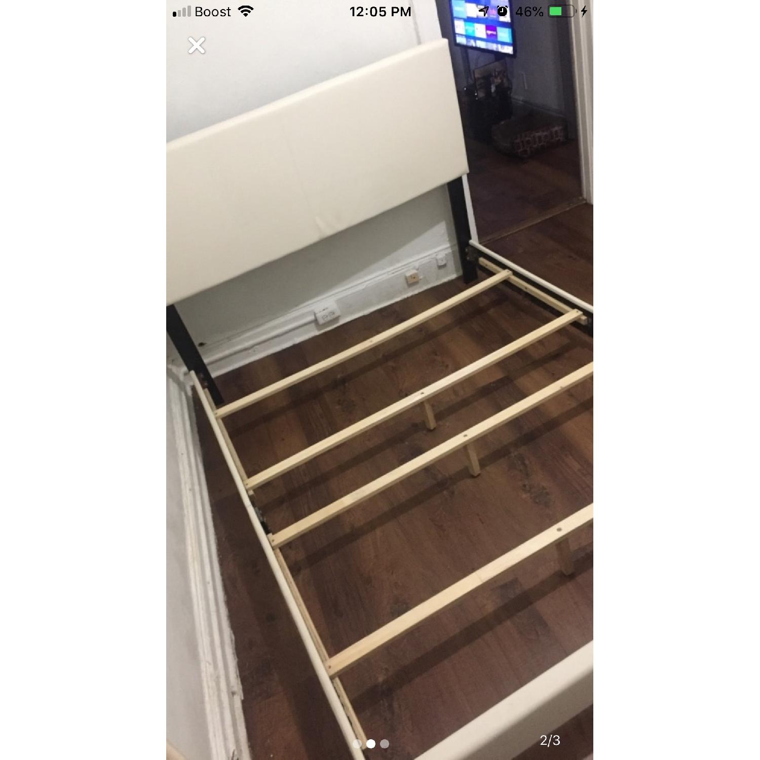 White Faux Leather Queen Size Bed Frame AptDeco