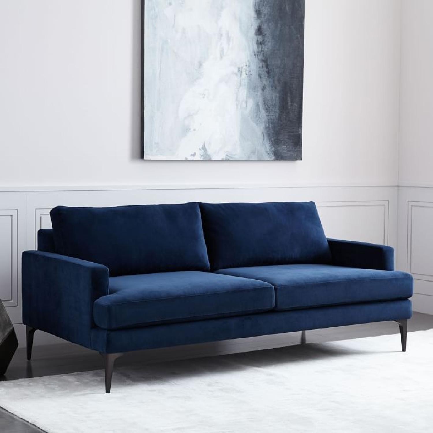 West Elm Andes Ink Blue Velvet Sofa - image-1