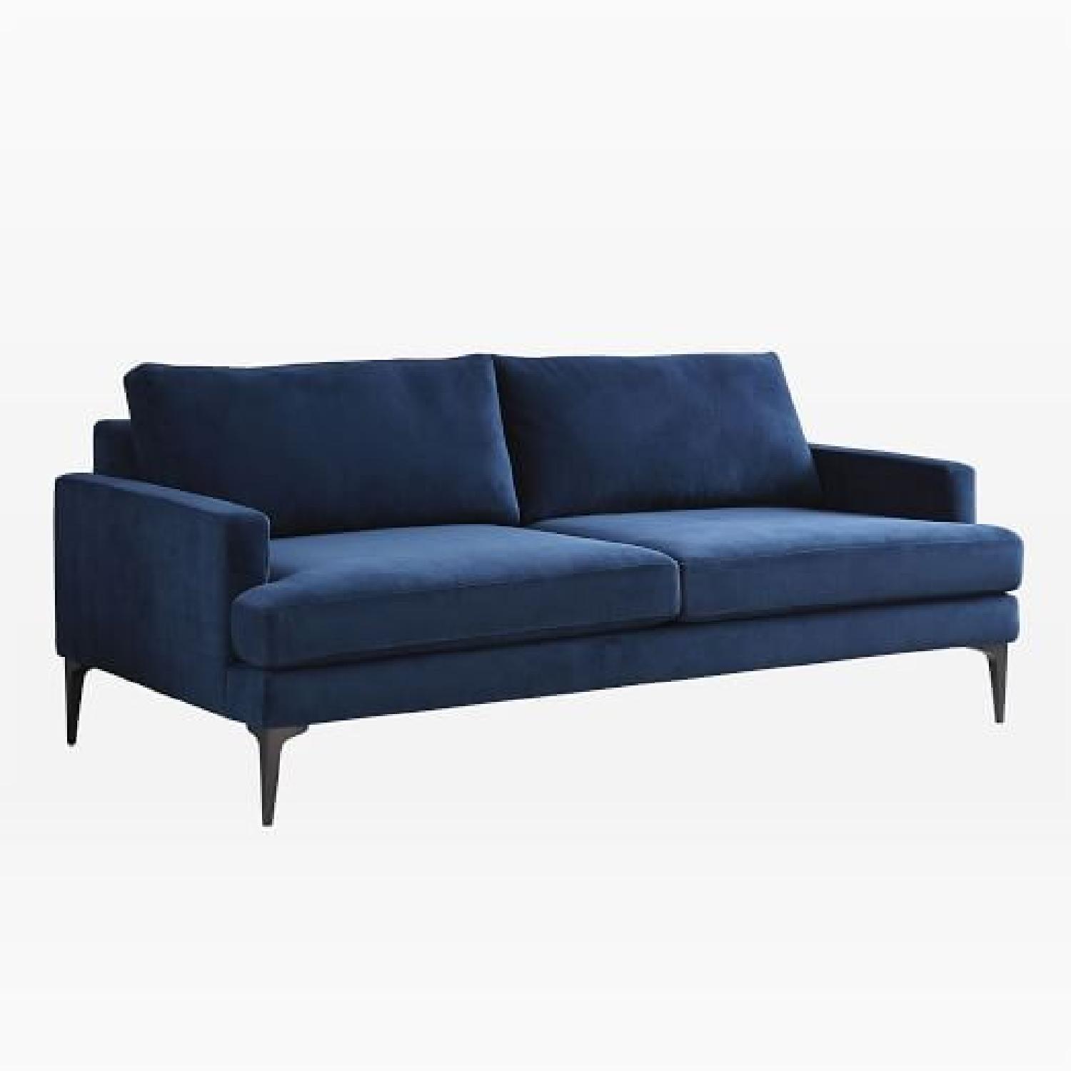 West Elm Andes Ink Blue Velvet Sofa - image-0