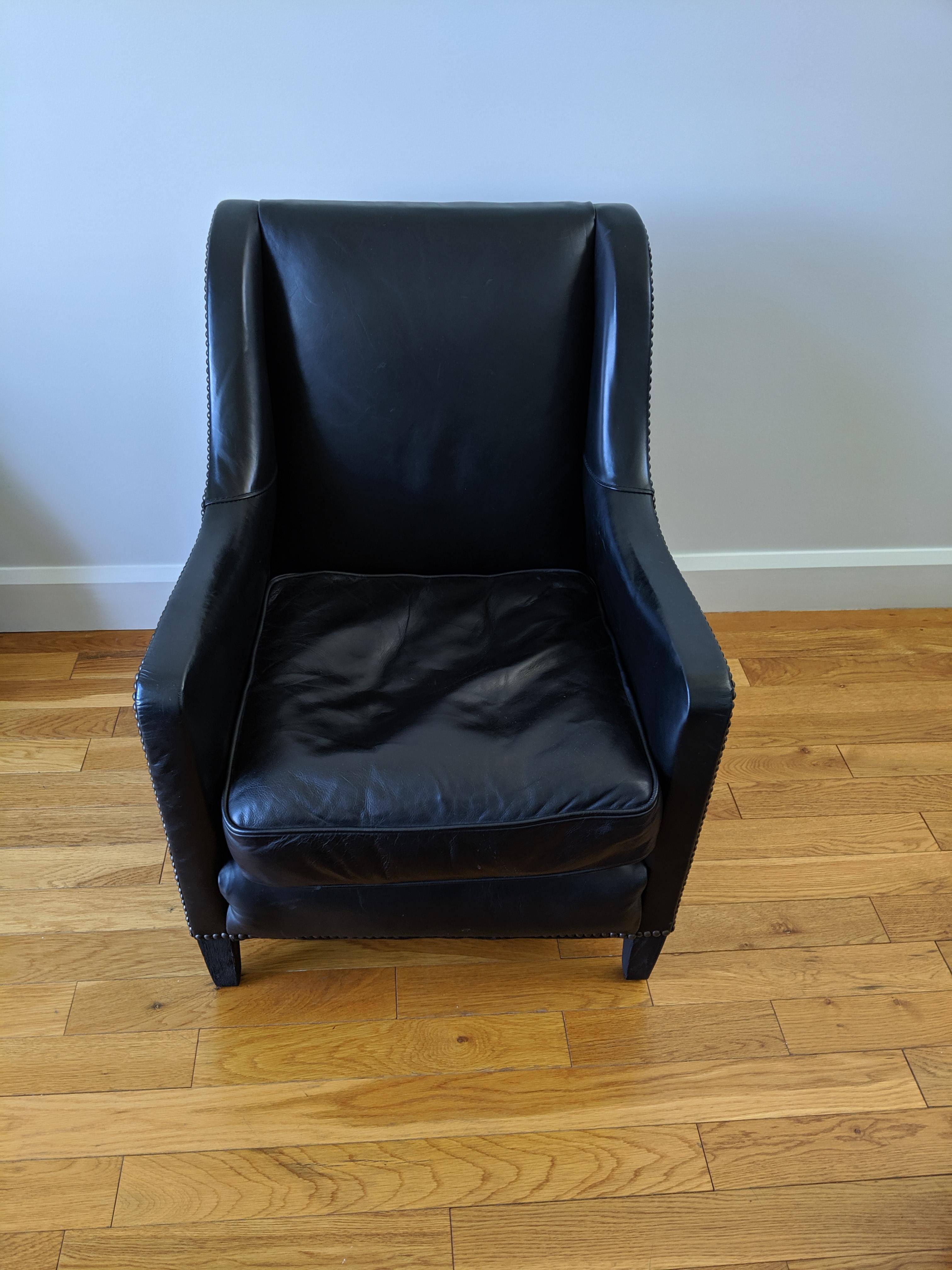 Restoration Hardware Blake Black Leather Club Chair