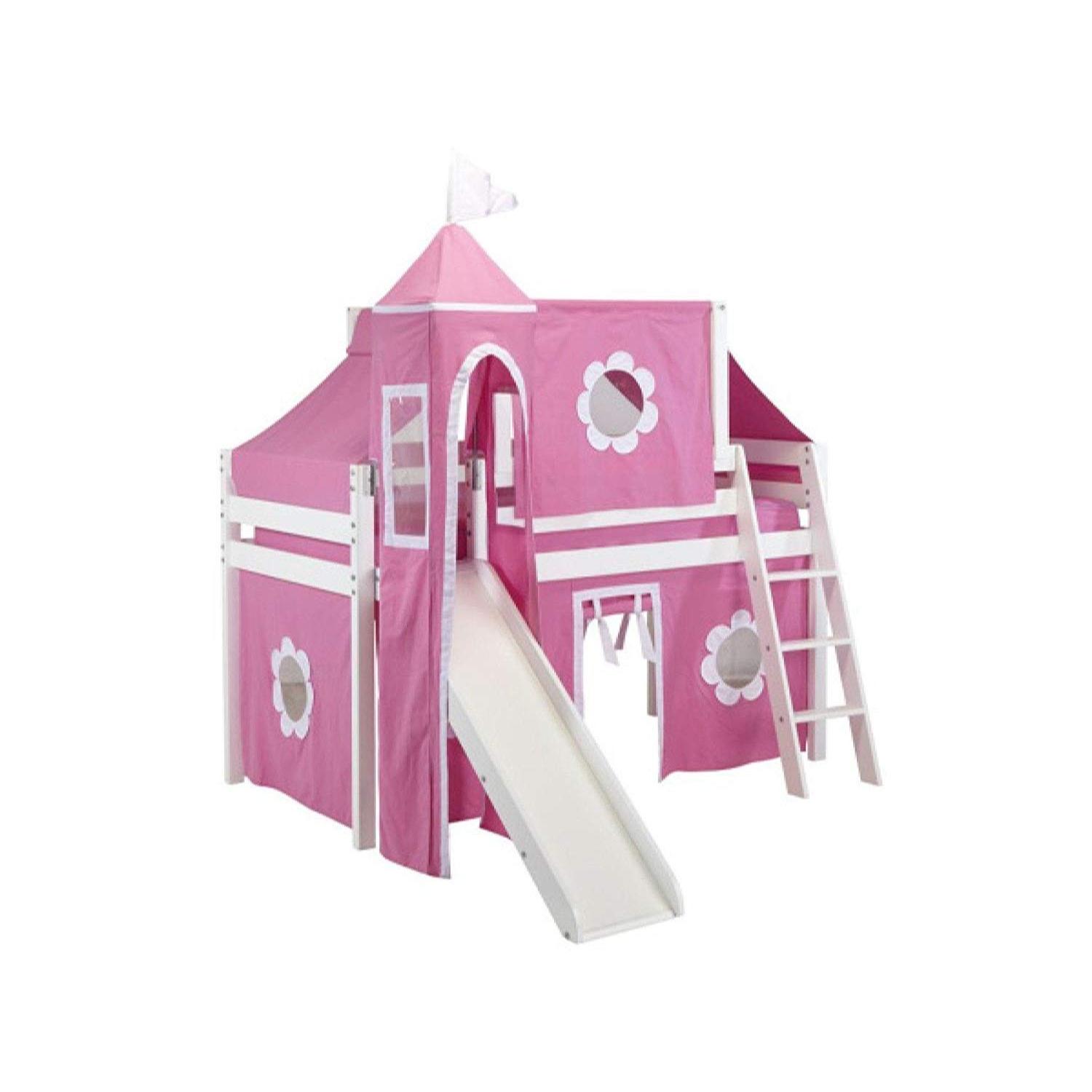 Jackpot Princess Pink/White Low Loft Stairway Bed w/ Slide - image-0
