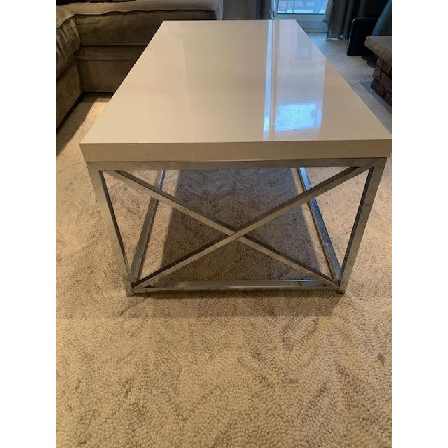 Silver Orchid Andriot Glossy/White Chrome Metal Table - image-7