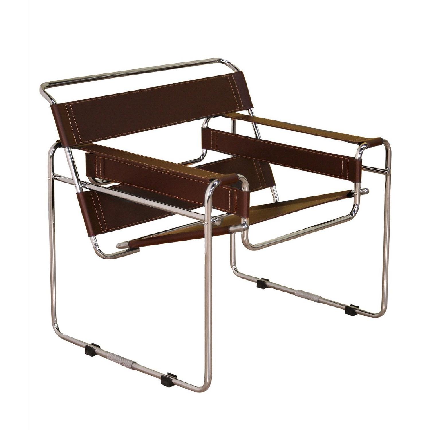 Dark Brown Leather Replica Breuer Wassily Accent Chair - image-0