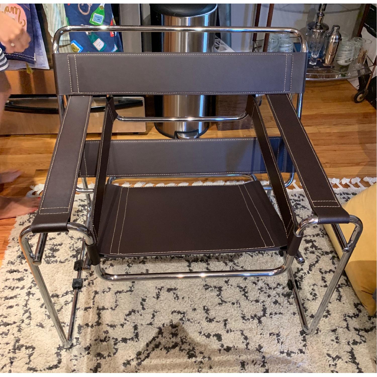 Dark Brown Leather Replica Breuer Wassily Accent Chair - image-2