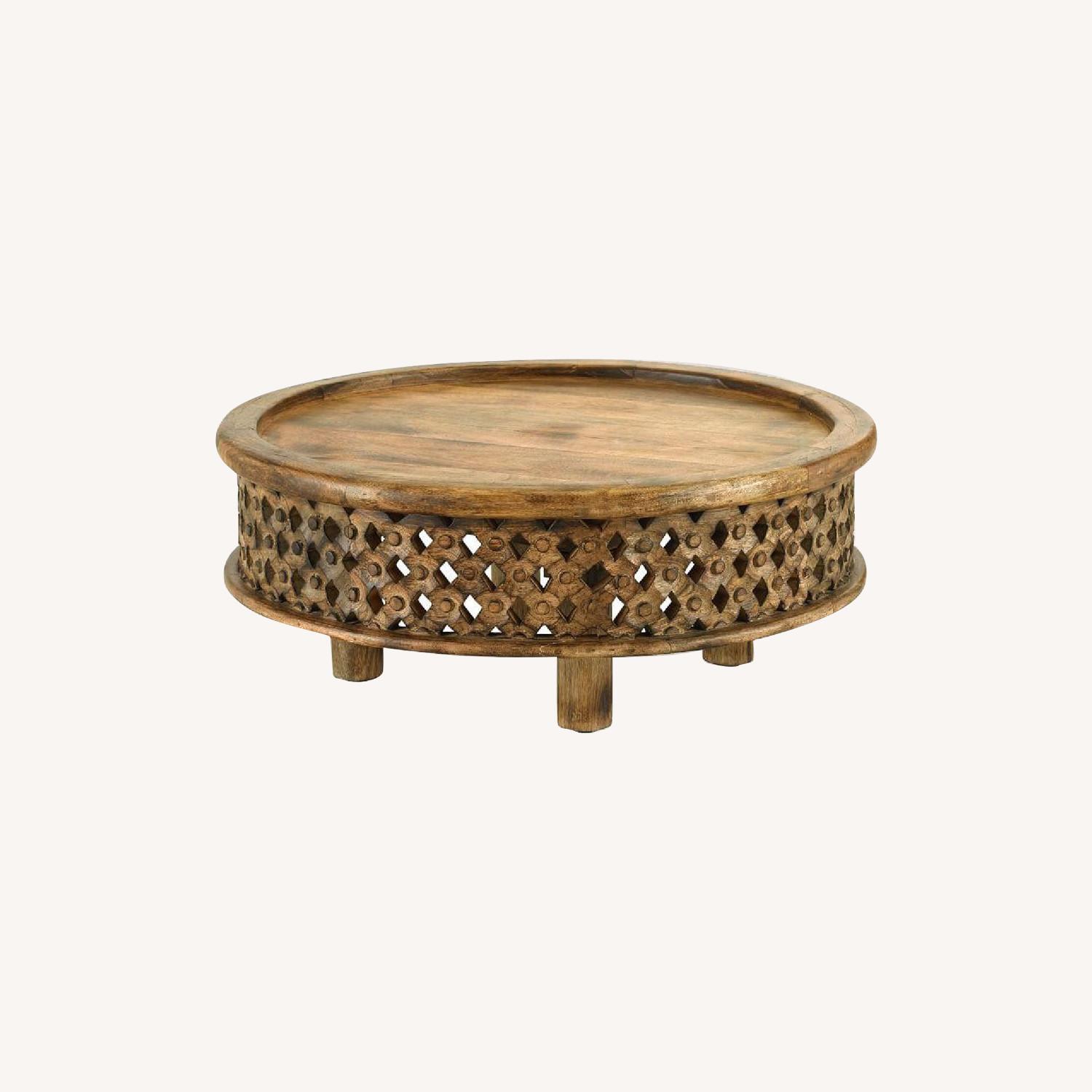 West Elm Carved Wood Coffee Table AptDeco