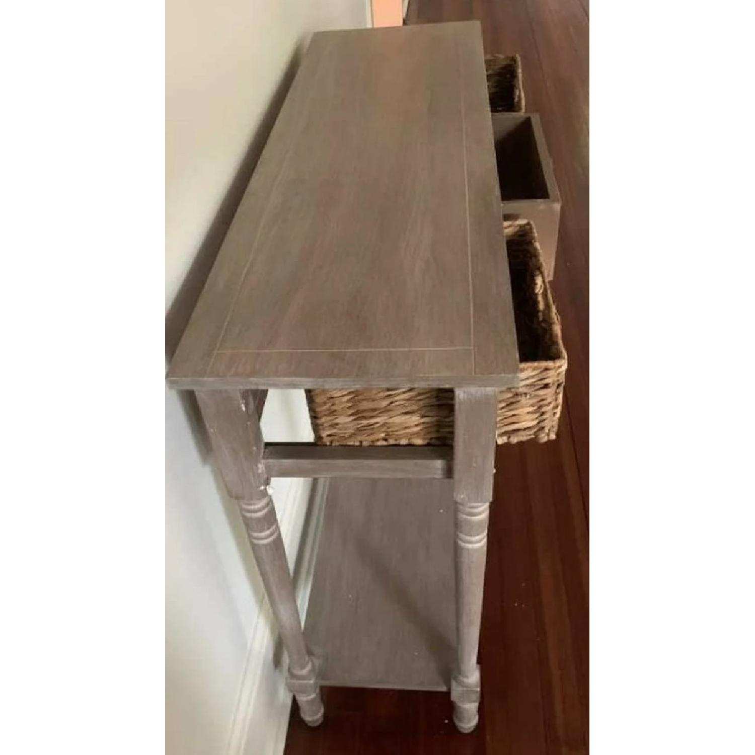Classic Farmhouse Wood Console w/ Wicker Baskets - image-1