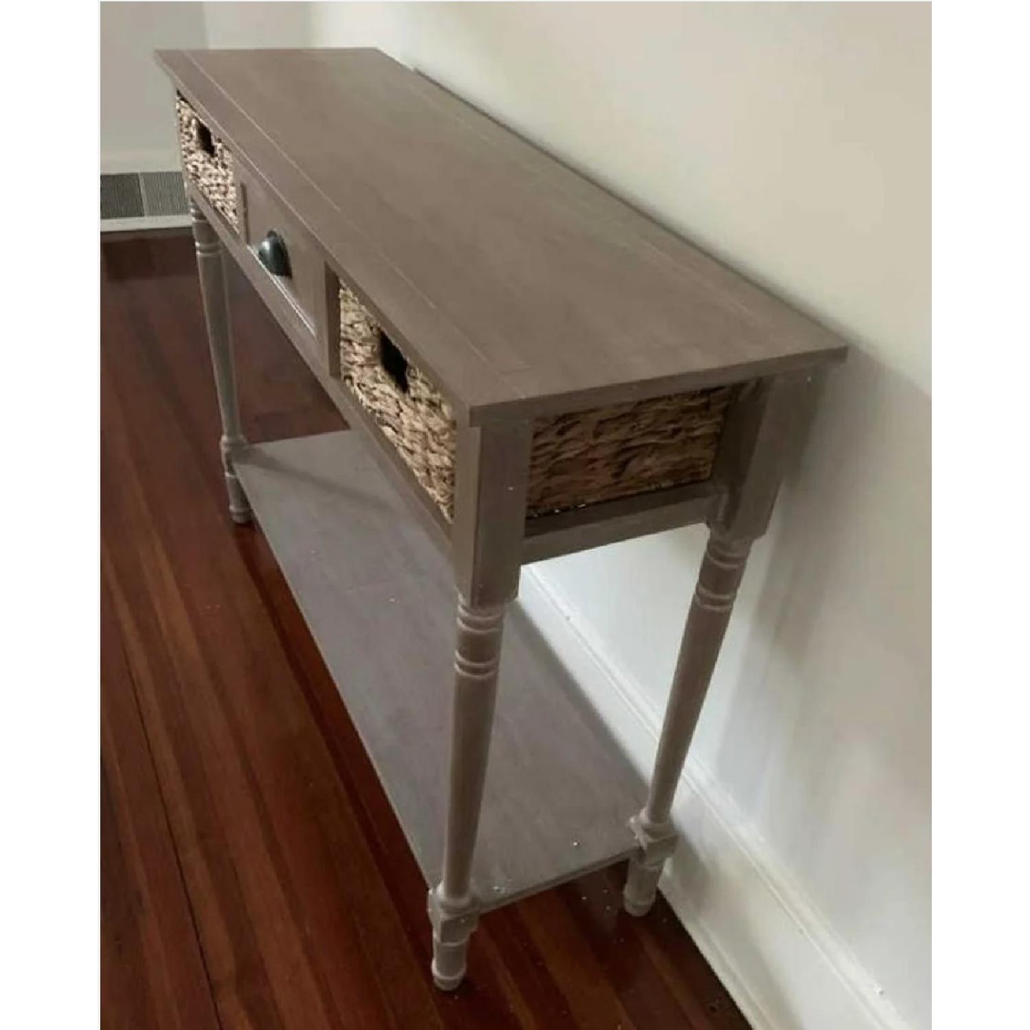 Classic Farmhouse Wood Console w/ Wicker Baskets - image-2