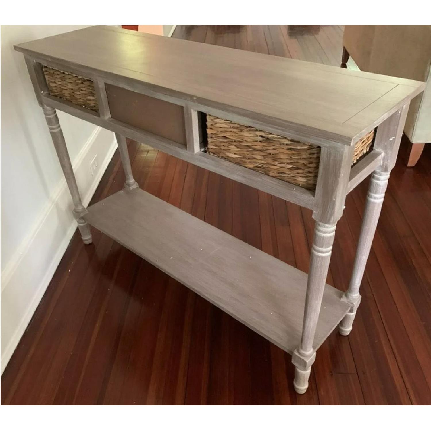 Classic Farmhouse Wood Console w/ Wicker Baskets - image-4