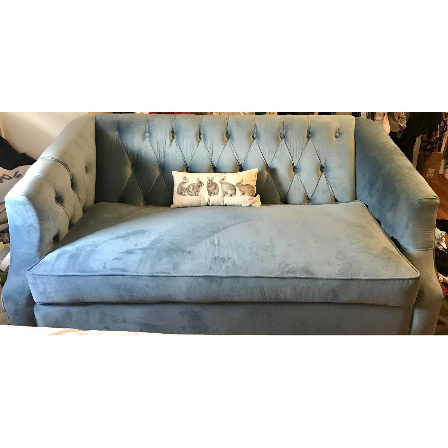 Sky Blue Velvet Loveseat - image-1
