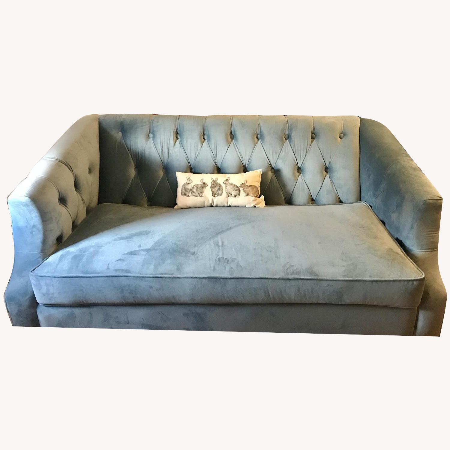 Sky Blue Velvet Loveseat AptDeco