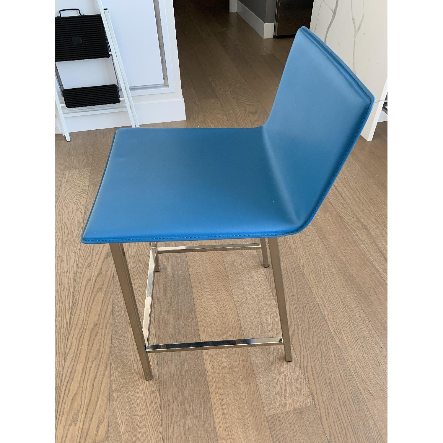 CB2 Turquoise Leather Bar Stools - image-3