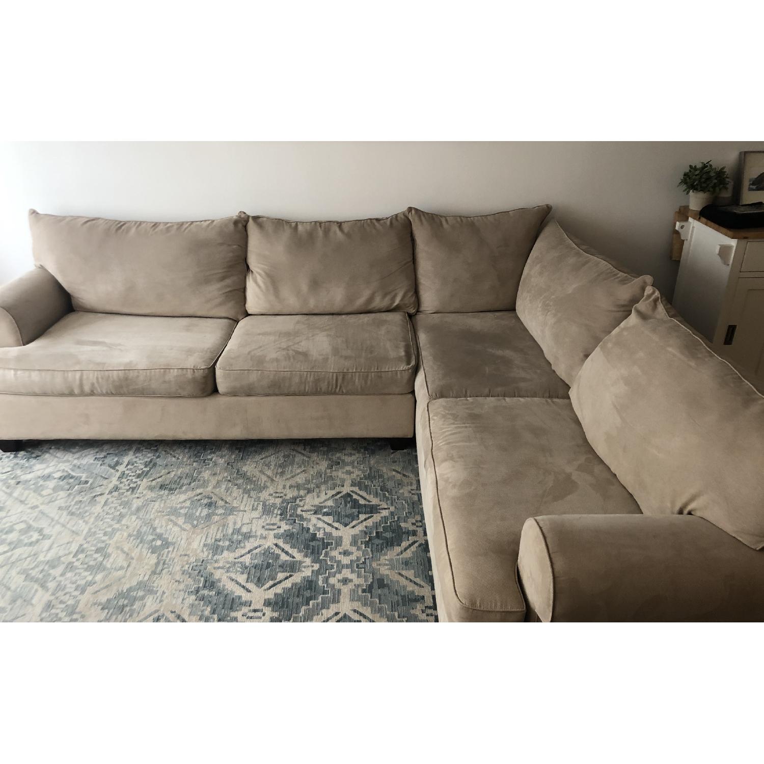 Raymour & Flanigan 2 Piece Stone Microfiber Sectional Sofa - AptDeco