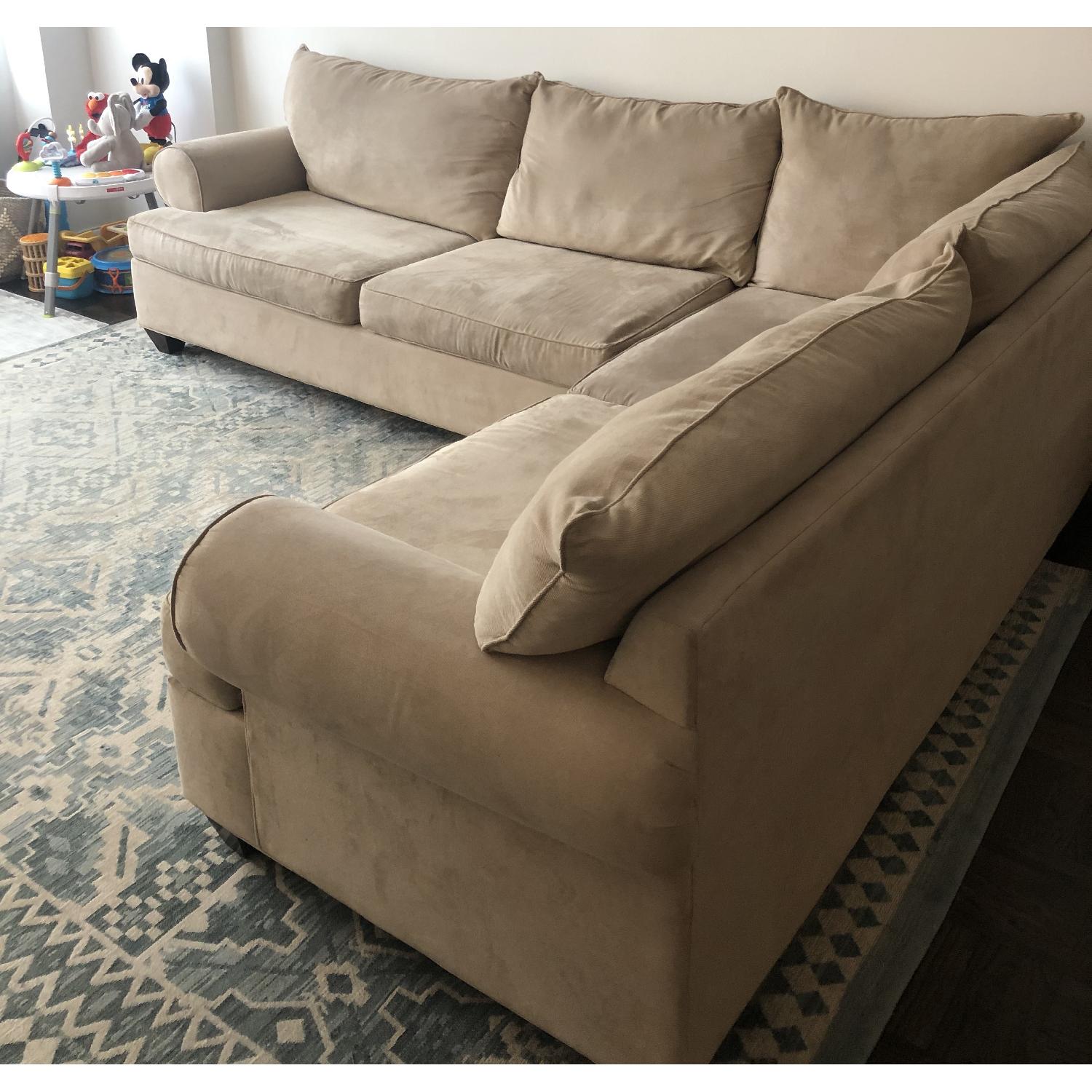 Raymour & Flanigan 2 Piece Stone Microfiber Sectional Sofa - AptDeco