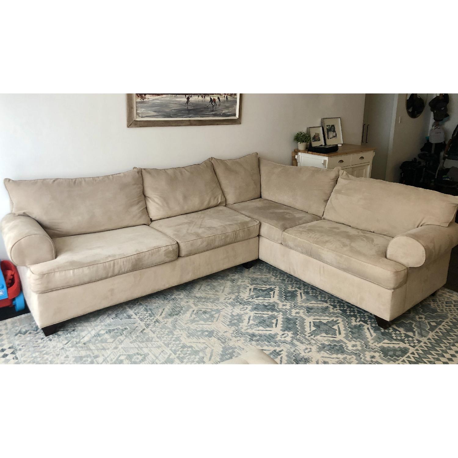 Raymour & Flanigan 2 Piece Stone Microfiber Sectional Sofa - AptDeco
