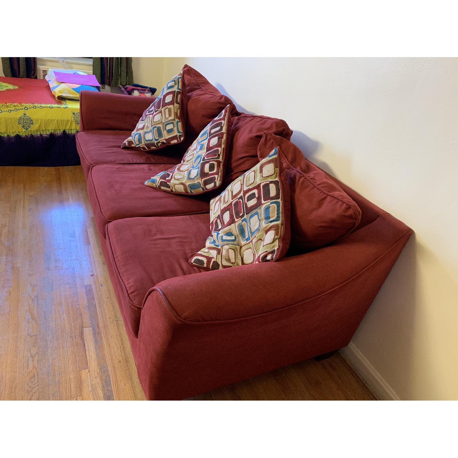 Bob's Red Fabric Sofa w/ Pillows - image-2