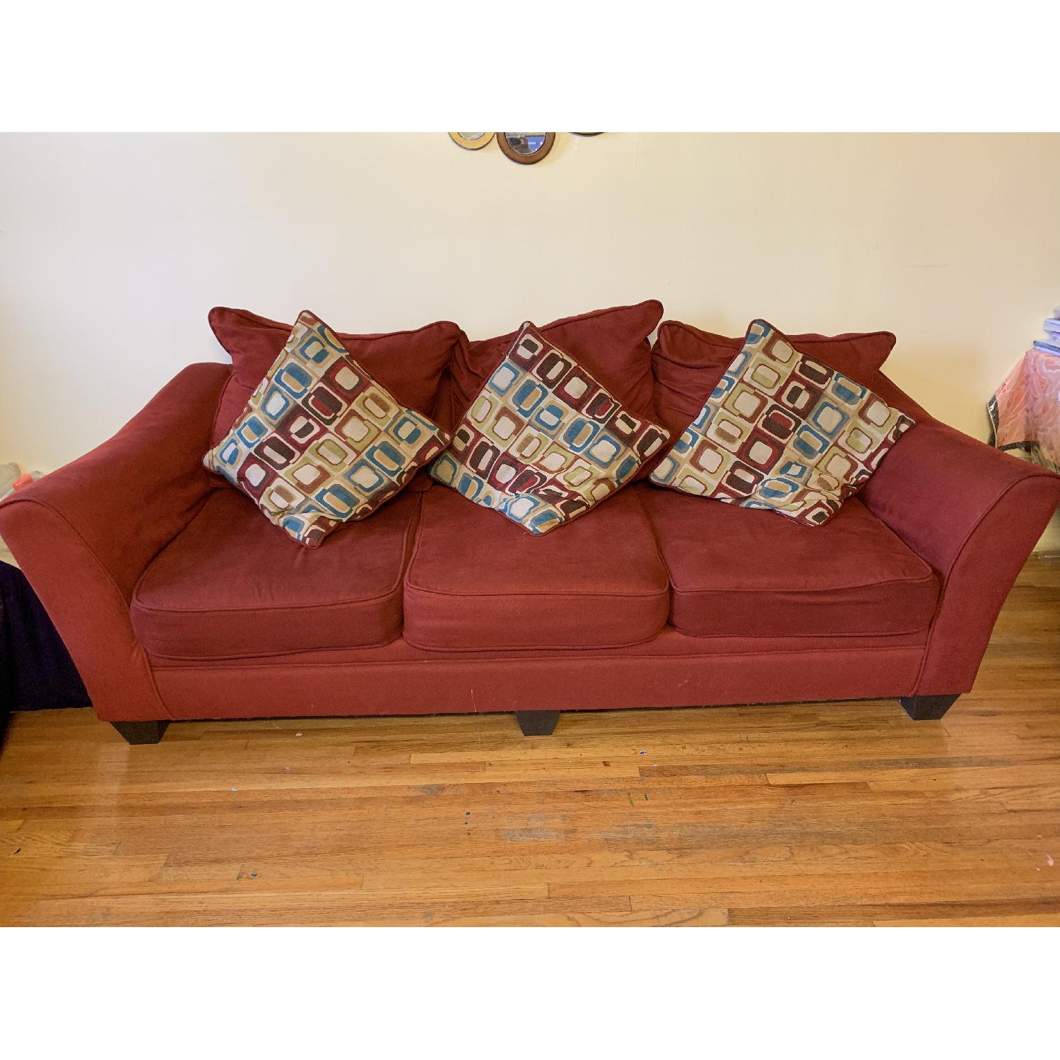 Bob's Red Fabric Sofa w/ Pillows - image-4