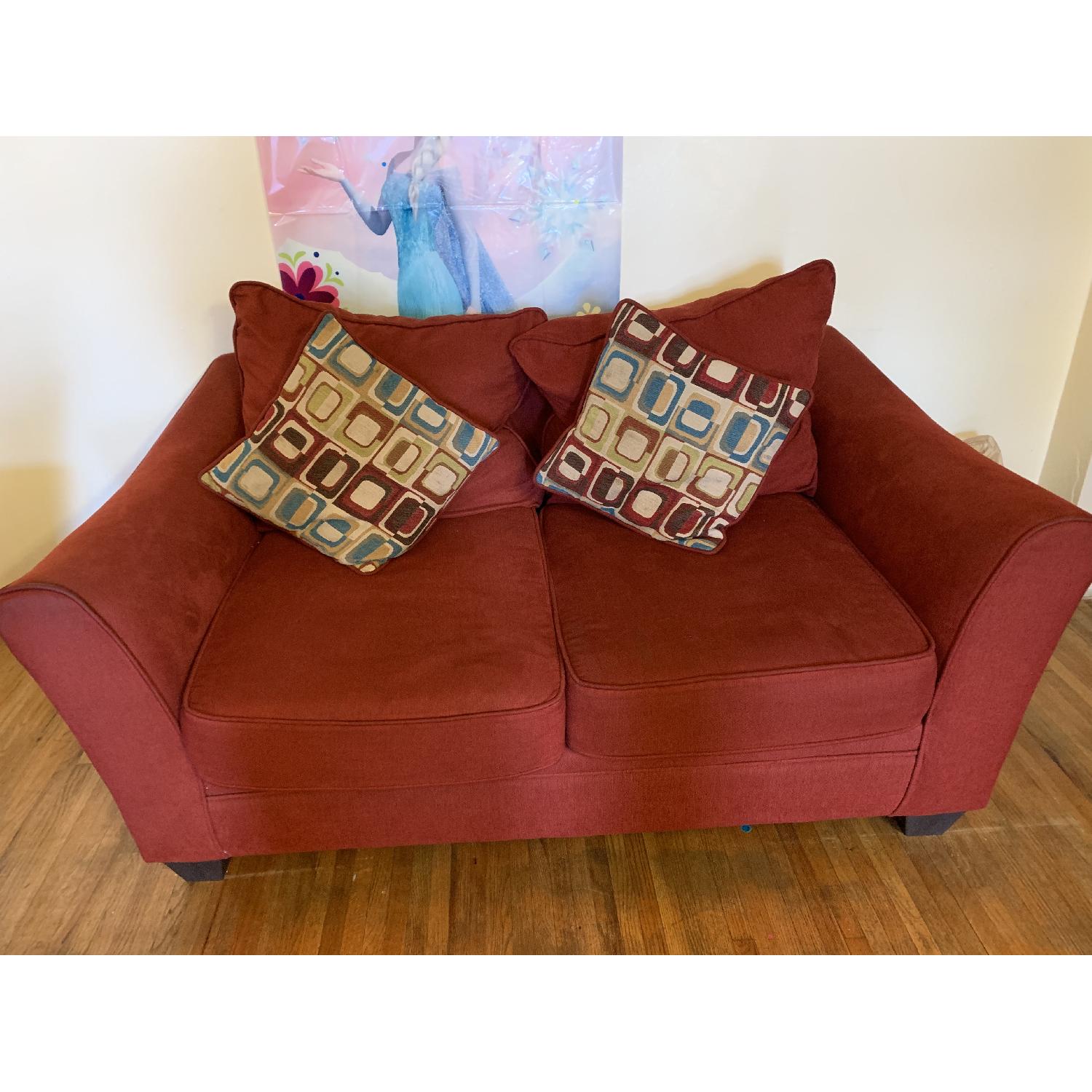 Bob's Red Fabric Sofa w/ Pillows - image-3