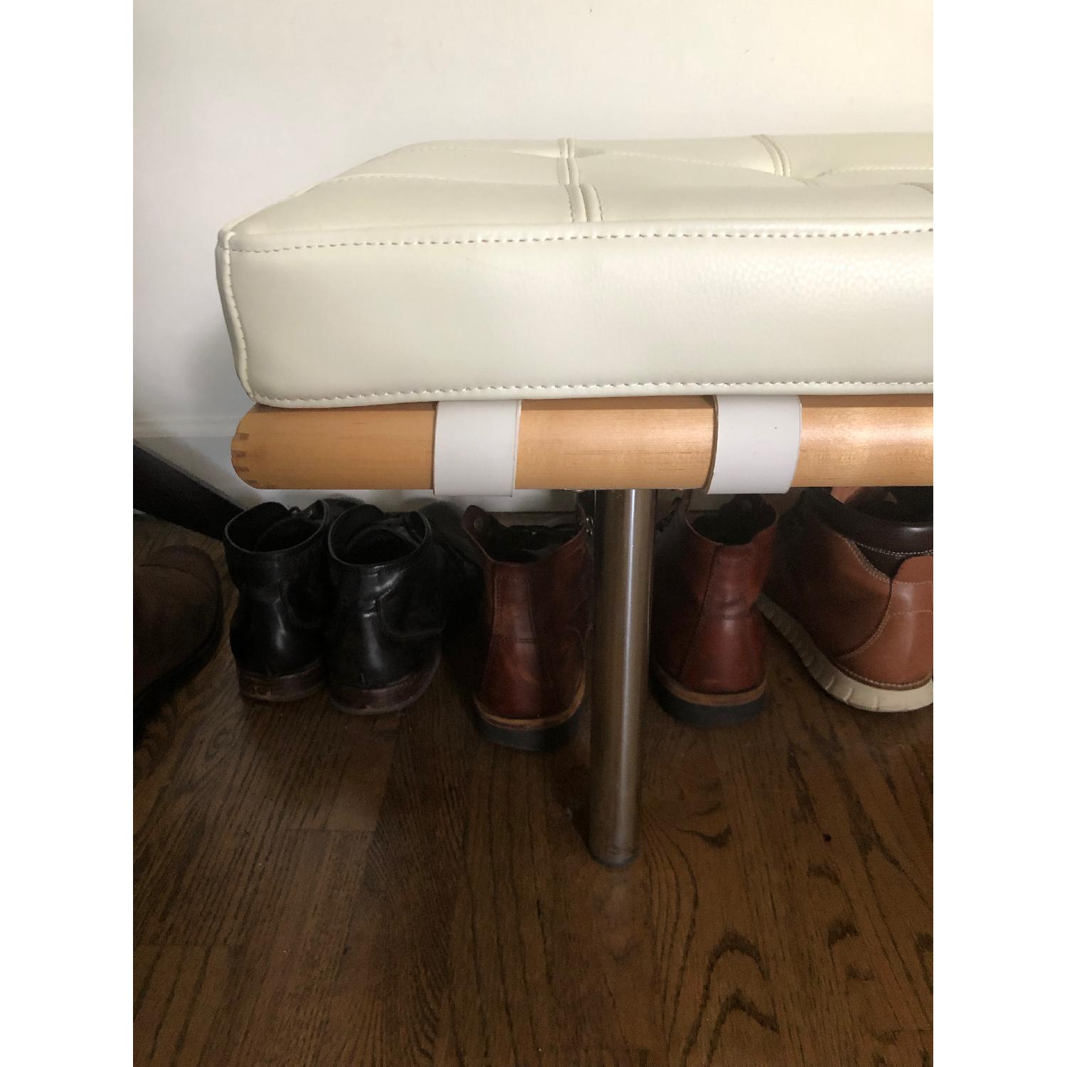 Strick & Bolton White 2-Seat Leather Bench w/ Steel Legs - image-2