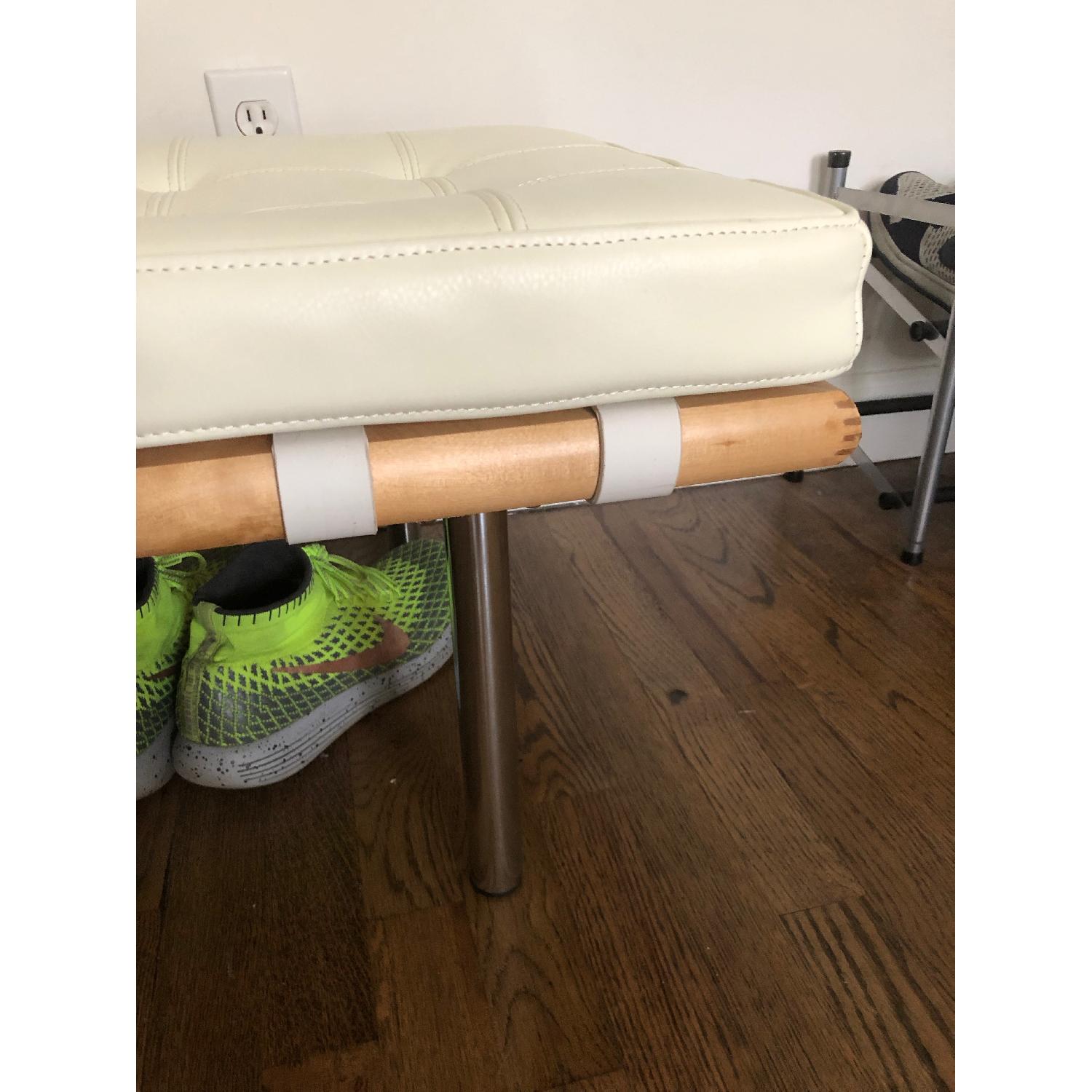 Strick & Bolton White 2-Seat Leather Bench w/ Steel Legs - image-3