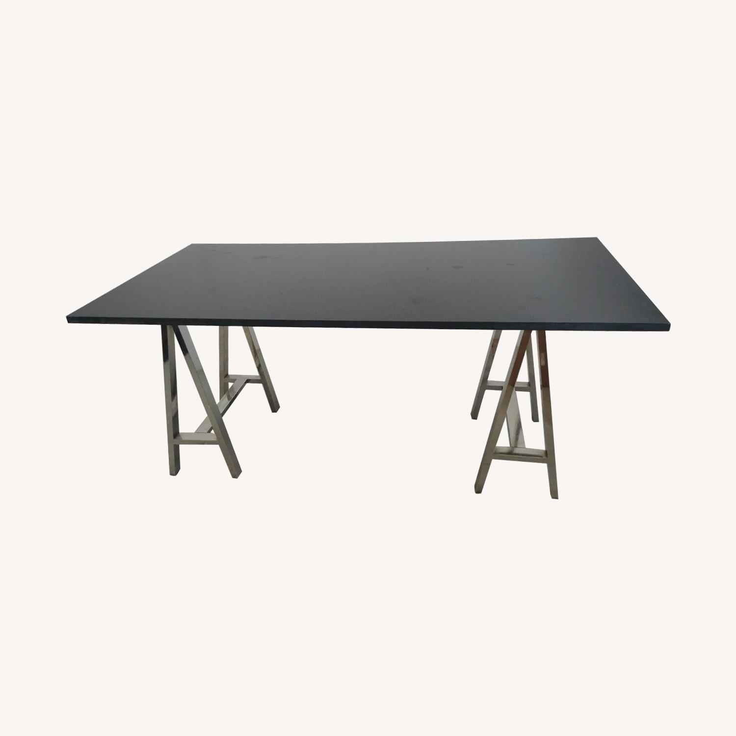 West Elm Black Top Table w/ Stainless Steel Legs - AptDeco