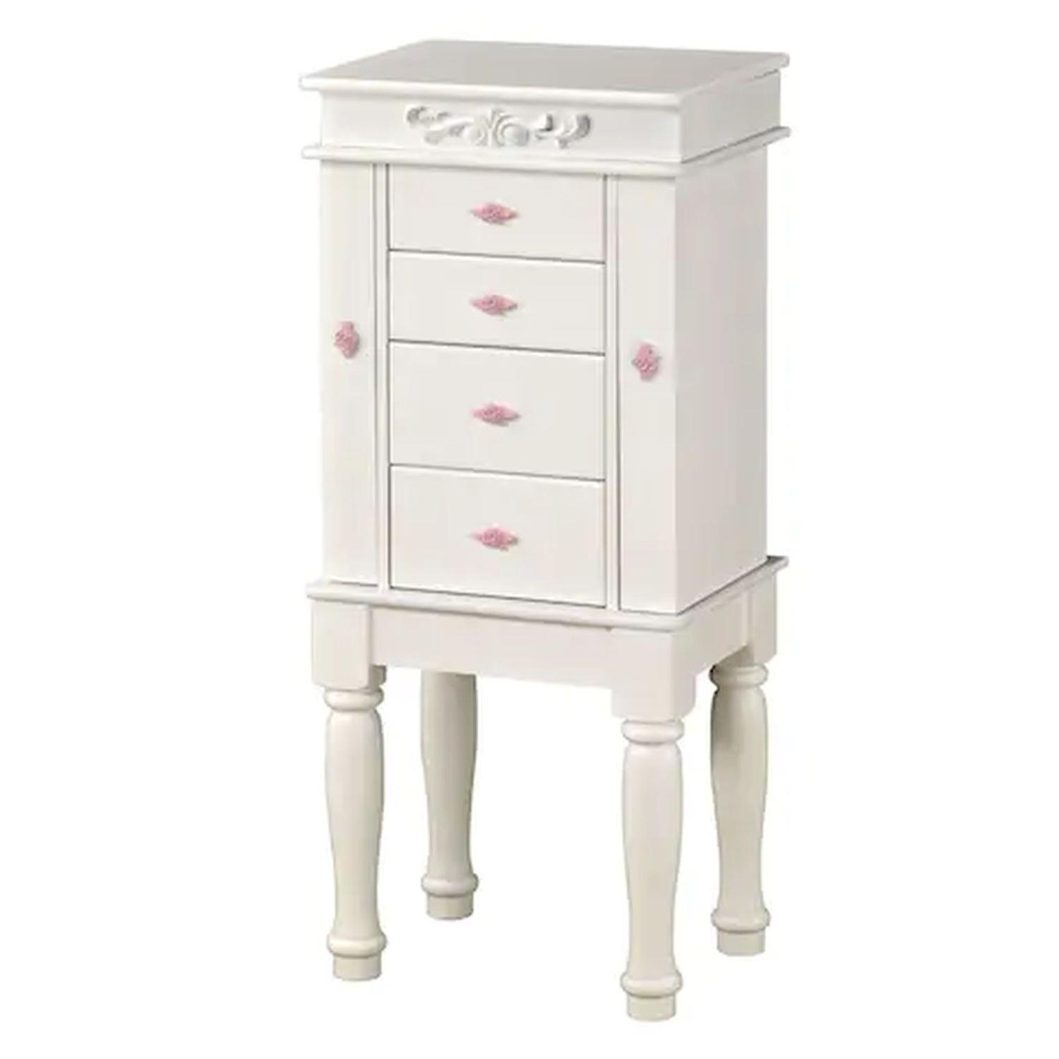 Cottage Style White Jewelry Armoire W Pink Rosette Interior Aptdeco