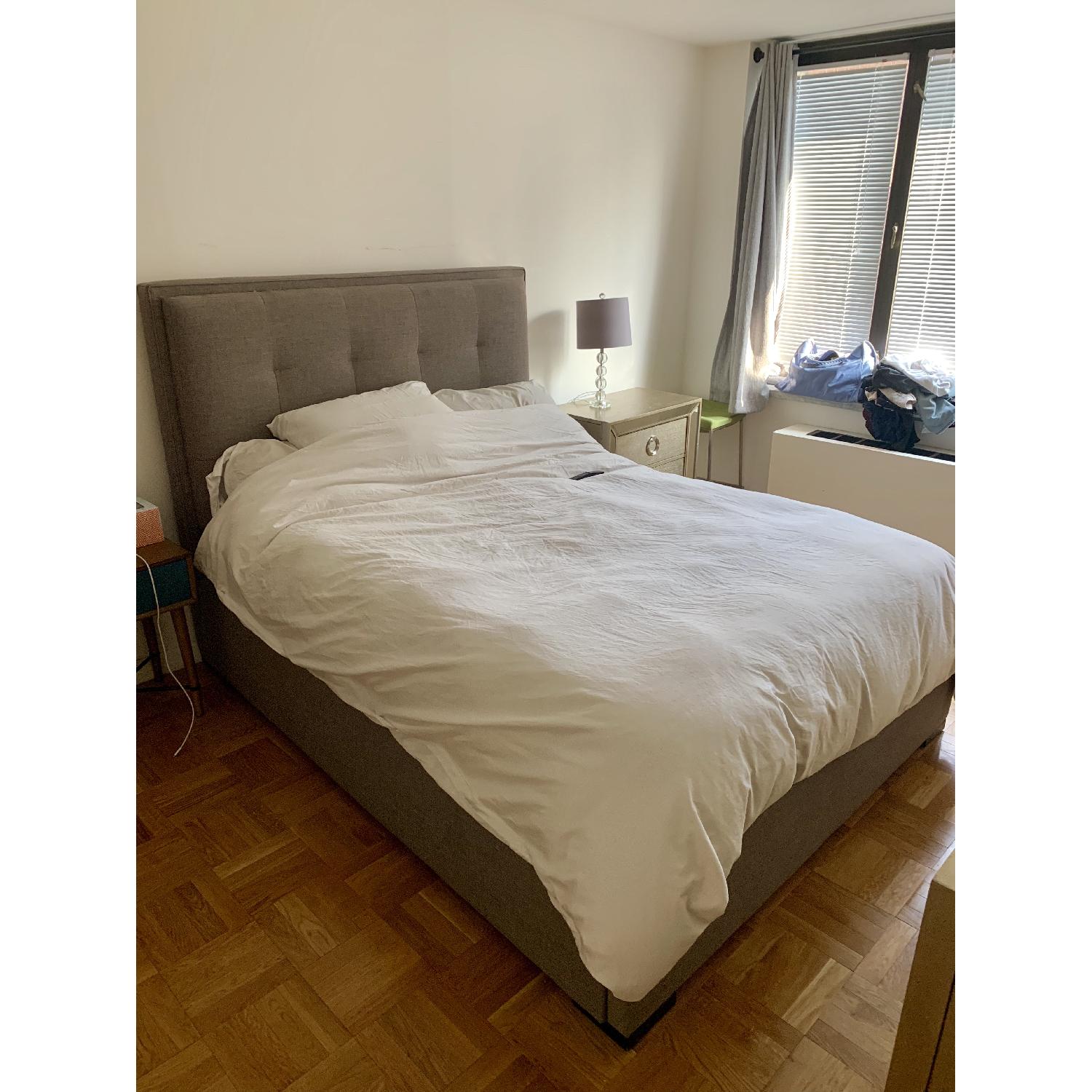 Macy's Grey Fabric Queen Bed Frame w/ Tufted Headboard - image-2