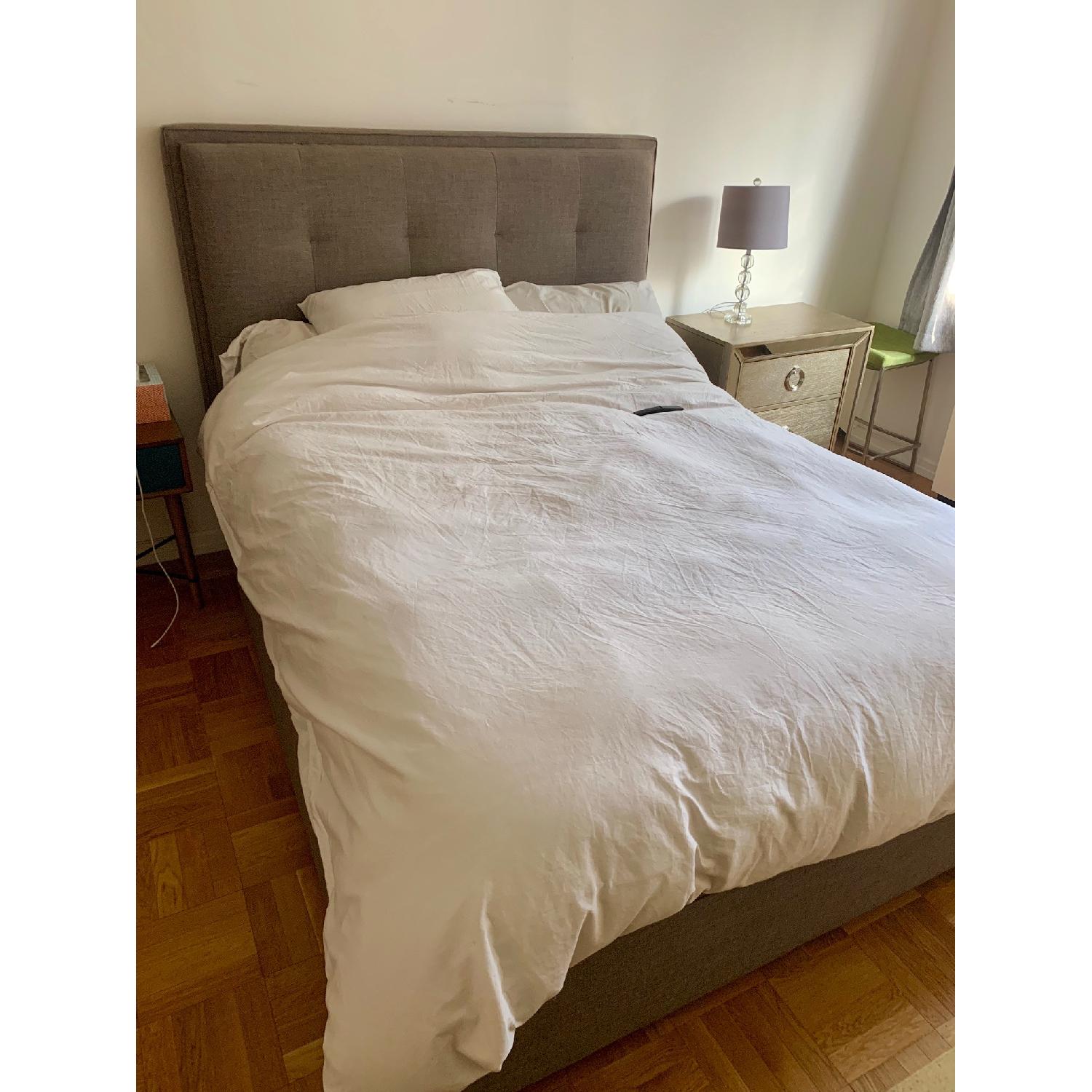 Macy's Grey Fabric Queen Bed Frame w/ Tufted Headboard AptDeco