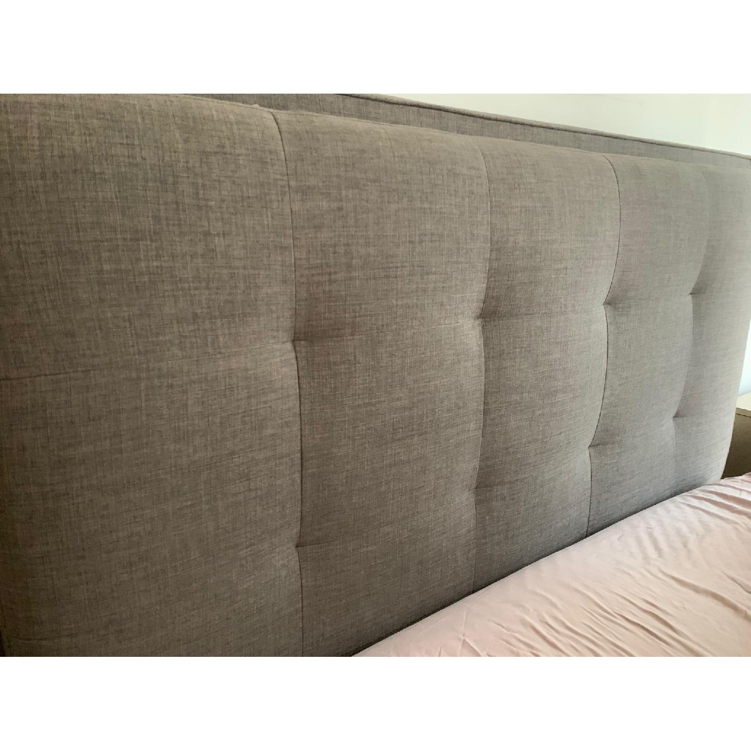 Macy's Grey Fabric Queen Bed Frame w/ Tufted Headboard AptDeco