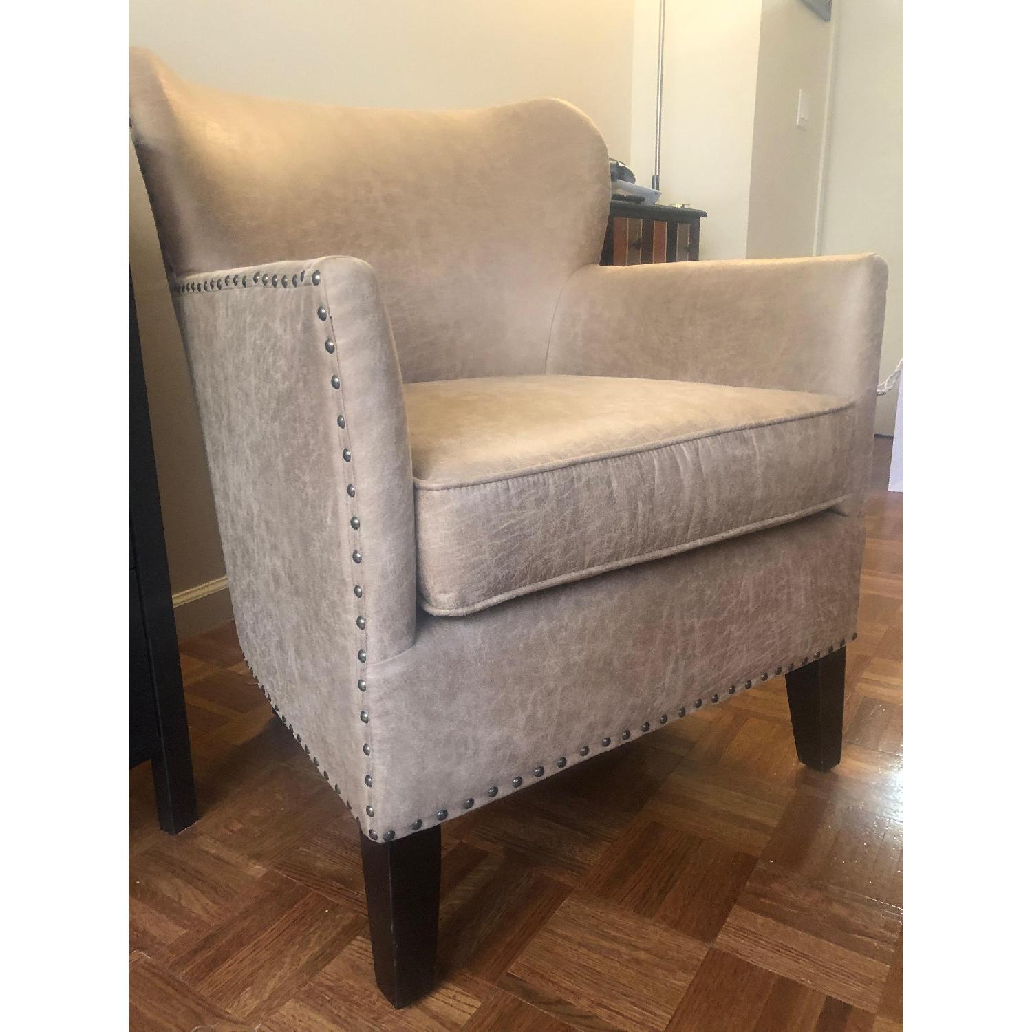 Pottery Barn Suede Armchair w/ Nailheads AptDeco