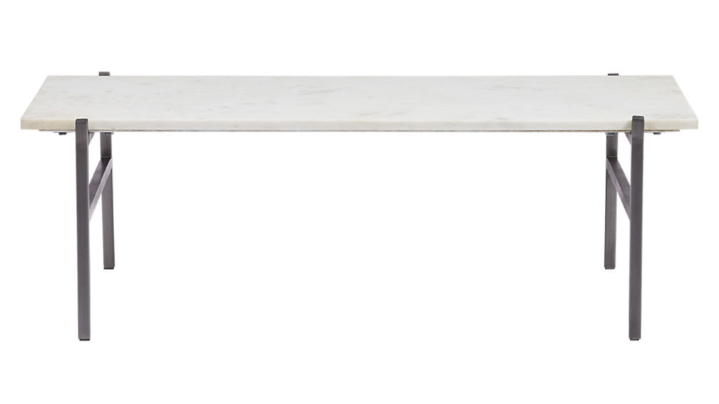 CB2 Slab Small Marble Coffee Table w/ Antiqued Silver Base